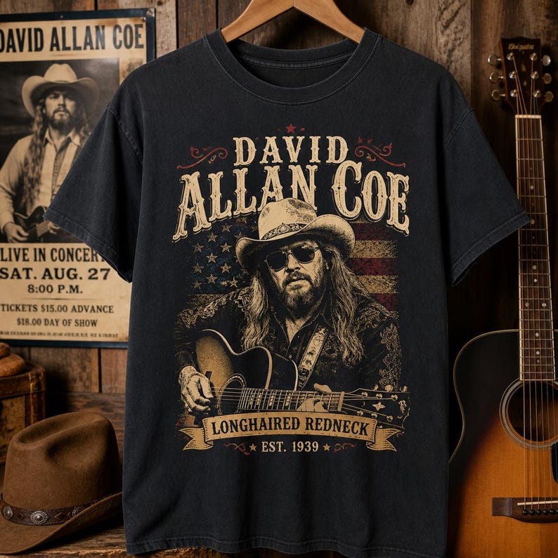 David Allan Coe Longhaired Redneck Graphic Tee, Vintage Country Music Shirt