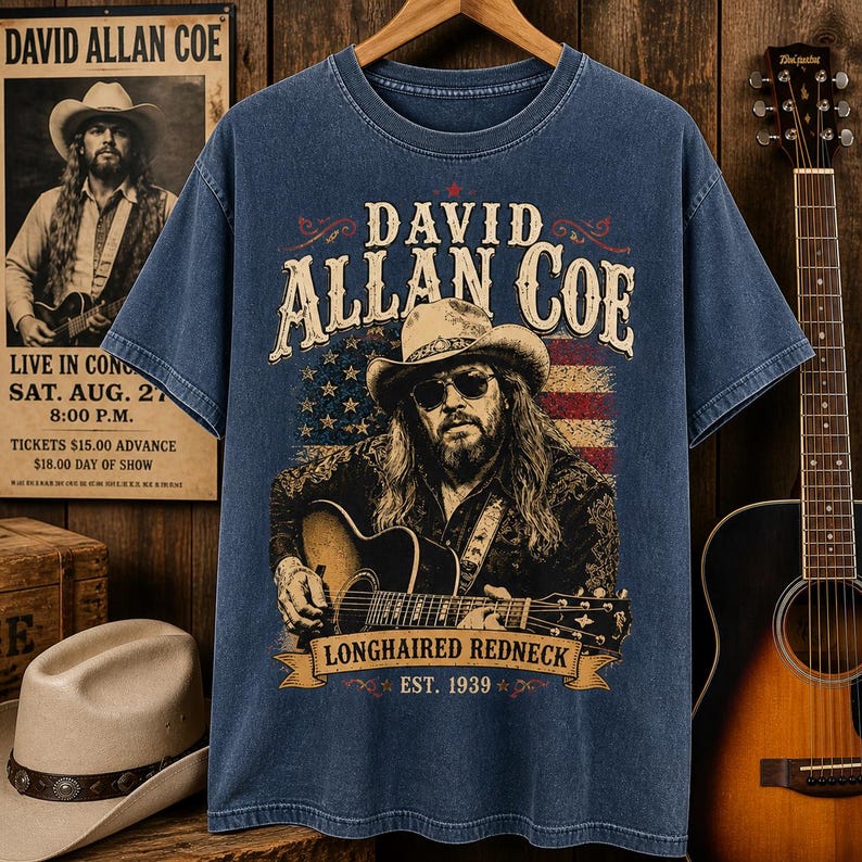 David Allan Coe Longhaired Redneck Graphic Tee, Vintage Country Music Shirt