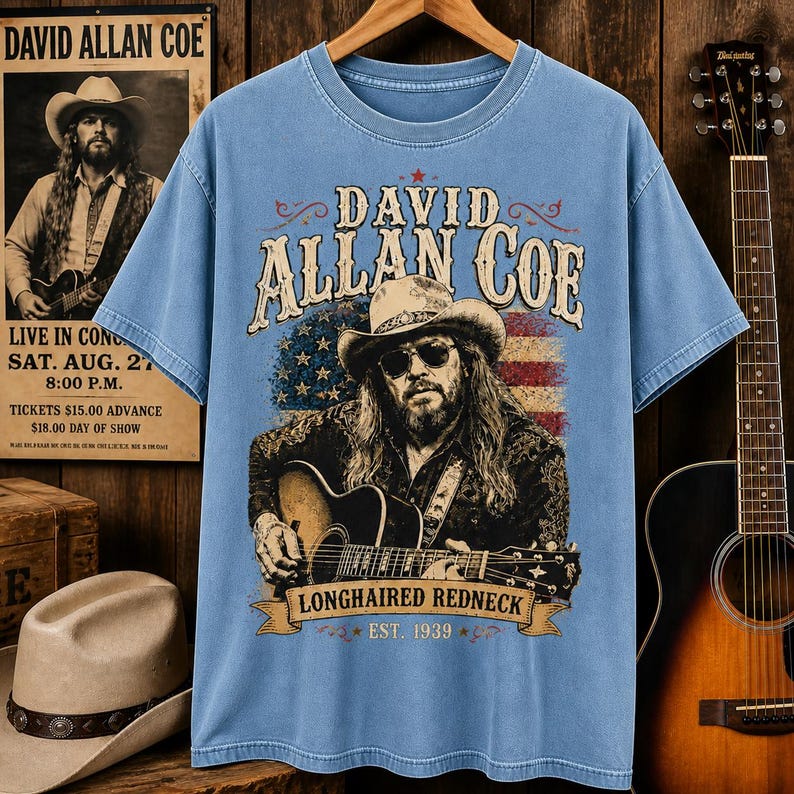 David Allan Coe Longhaired Redneck Graphic Tee, Vintage Country Music Shirt