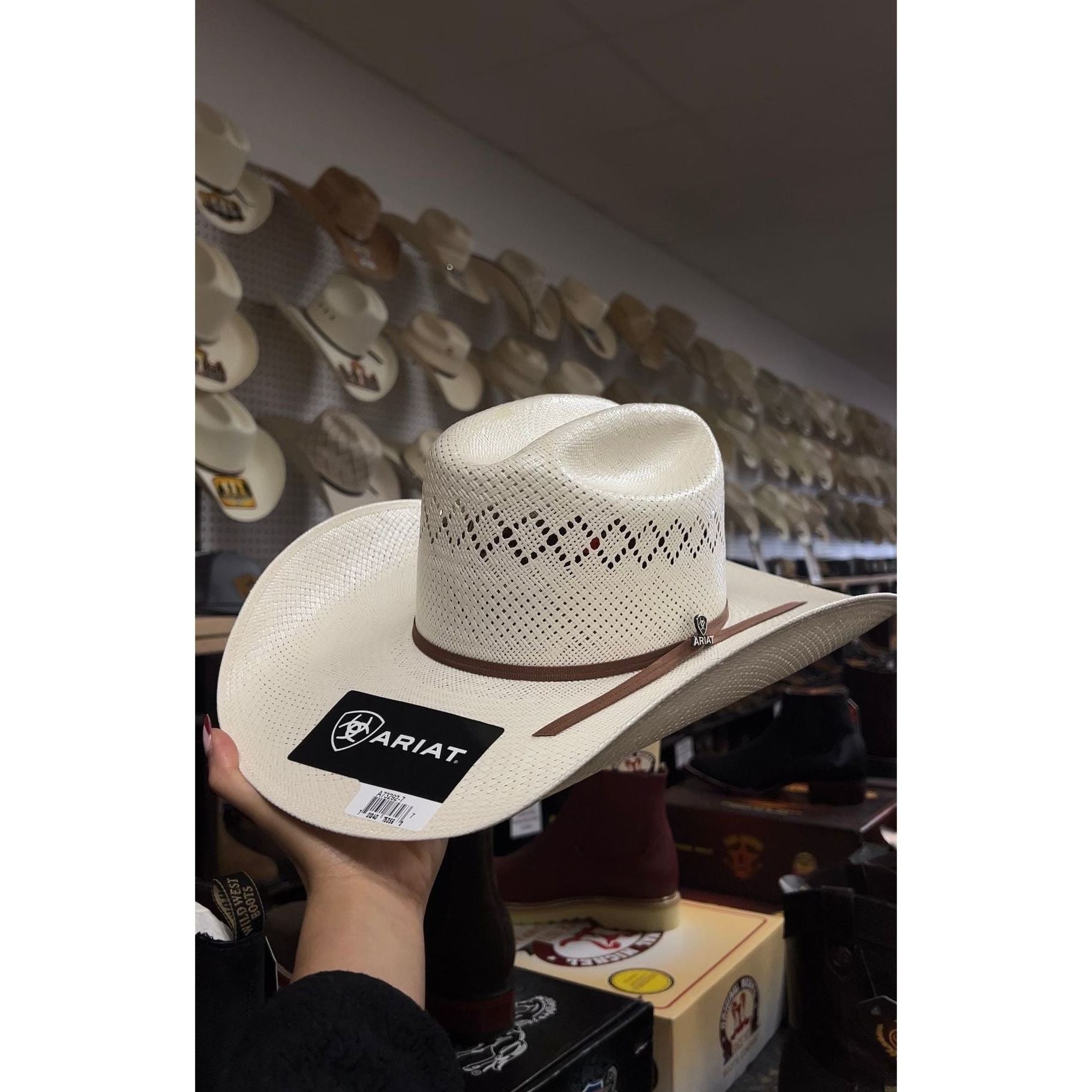 30X Cattleman Crown 2-Cord Black Band Shantung Western Hat, Ivory, 7-1/8