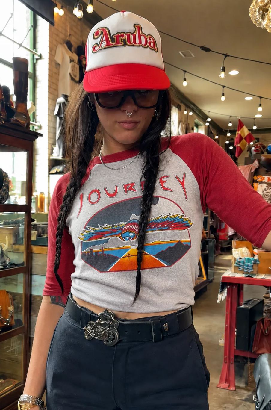 Vintage Journey Day On The Green Raglan Concert T Shirt 1980 Red/Gray 