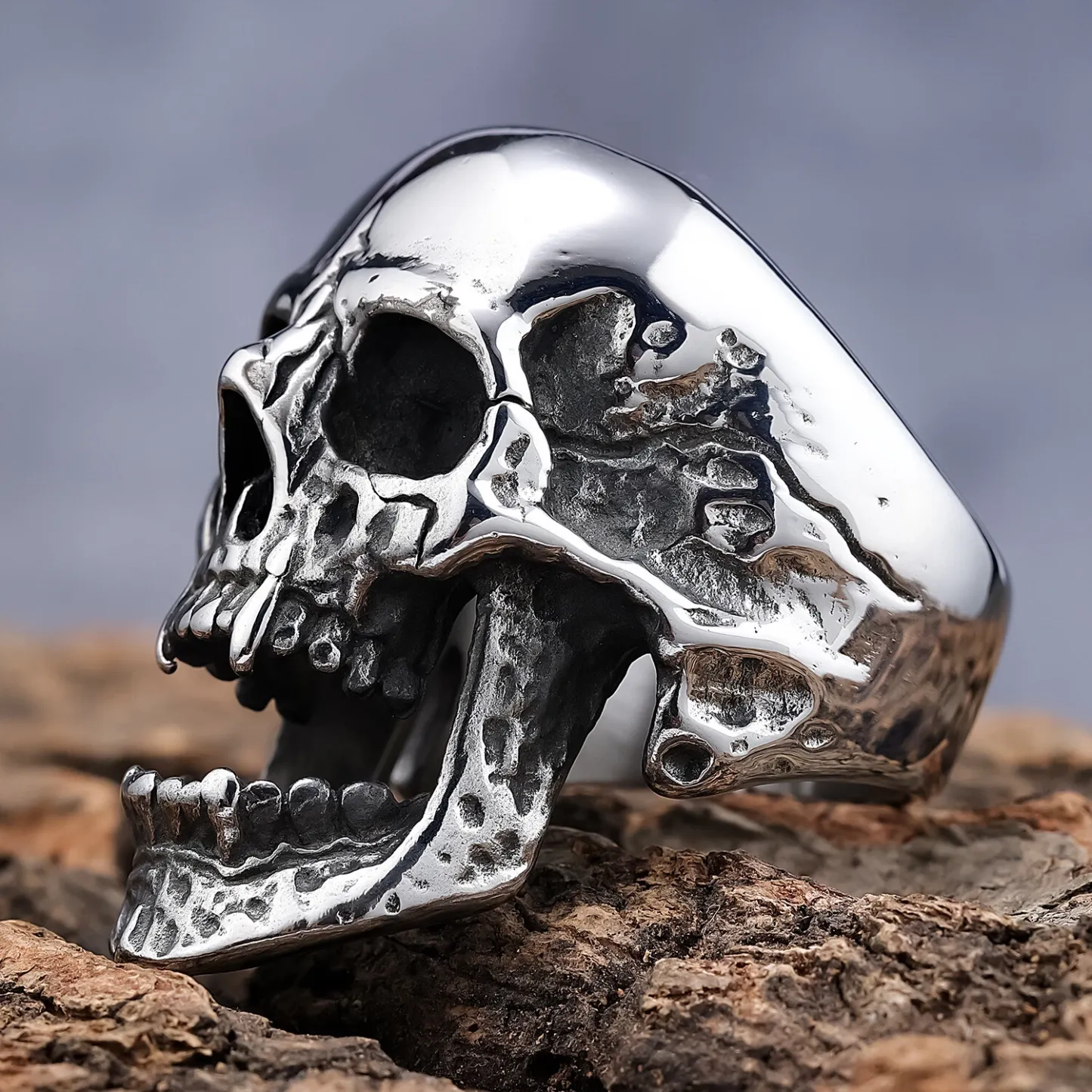 Vampire Fangs Skull Ring Stainless Steel Men's Biker Jewelry Punk Ring