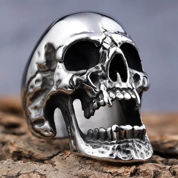Vampire Fangs Skull Ring Stainless Steel Men's Biker Jewelry Punk Ring
