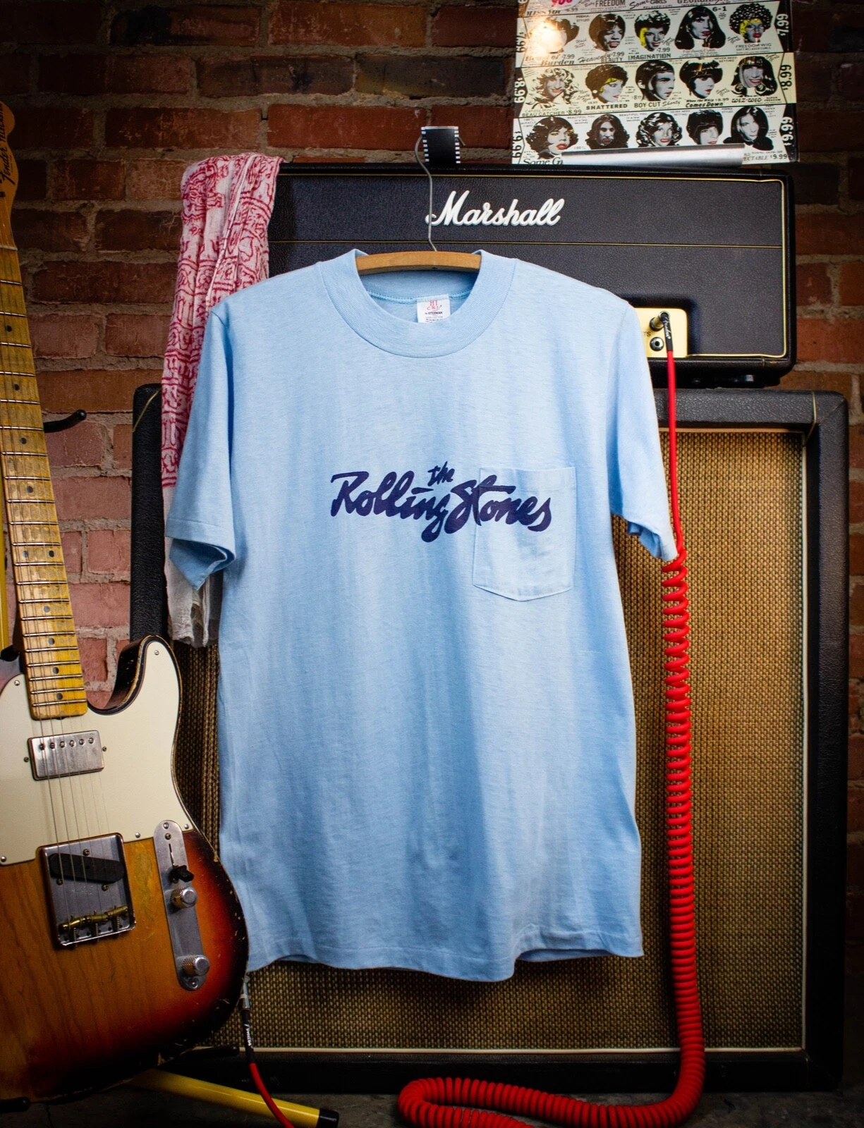 Vintage Rolling Stones World Tour Concert Pocket T Shirt 1978 Light Blue 