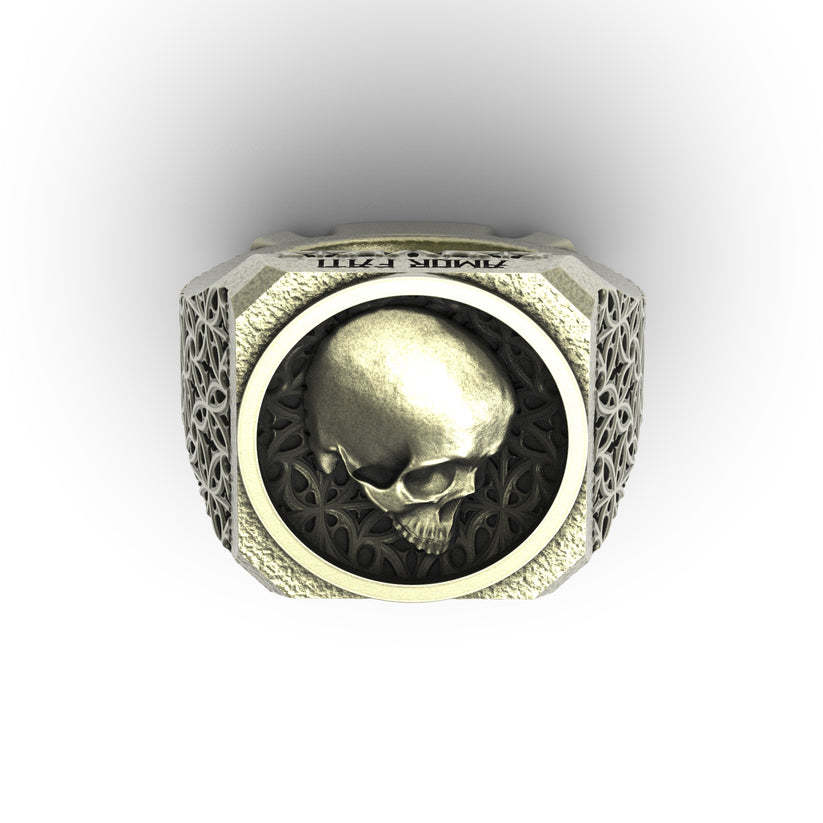 Vintage Gothic evil carved skull ring