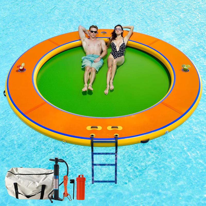 AMERLIFE Inflatable Floating Dock & Water Hammock Combo – Heavy Duty PVC Raft with Non-Slip EVA Surface, Mesh Bed, Rope & Soft Ladder, Cup Holders – Perfect for Pool, Lake, Beach, or Ocean