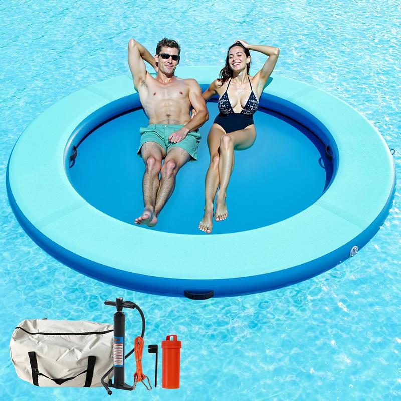 AMERLIFE Inflatable Floating Dock & Water Hammock Combo – Heavy Duty PVC Raft with Non-Slip EVA Surface, Mesh Bed, Rope & Soft Ladder, Cup Holders – Perfect for Pool, Lake, Beach, or Ocean