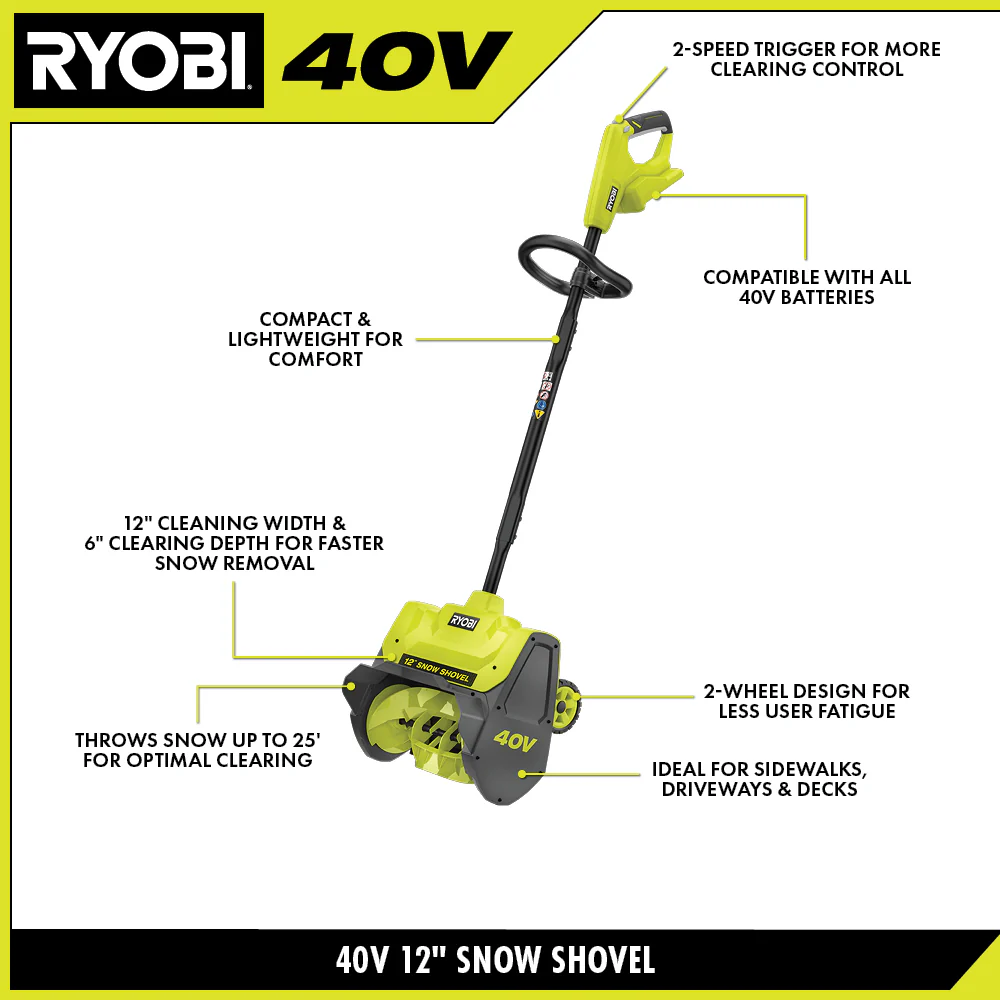 40V 12" WHEELED SNOW SHOVEL