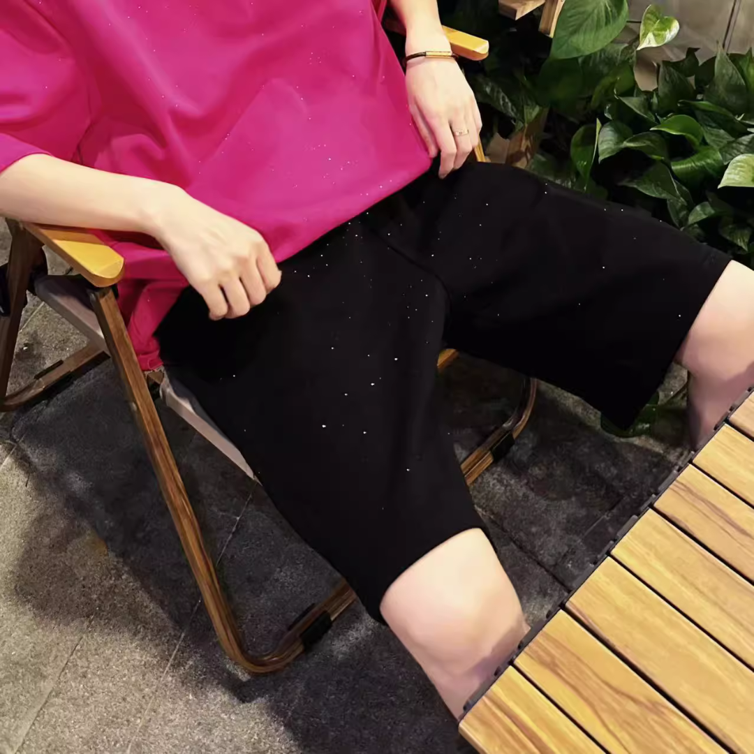 VYBES Rhinestone Cotton Shorts