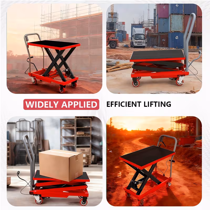 Hydraulic Lift Table Cart, Adjustable Height | 50-Inch Maximum Height | Four-Wheel Mobility | 330 lbs | 550 lbs | 770 lbs | 1760 lbs