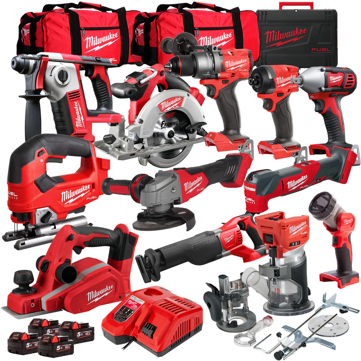 18V Cordless 12 Piece Tool Kit with 4 x 5.0Ah Batteries & Charger in B