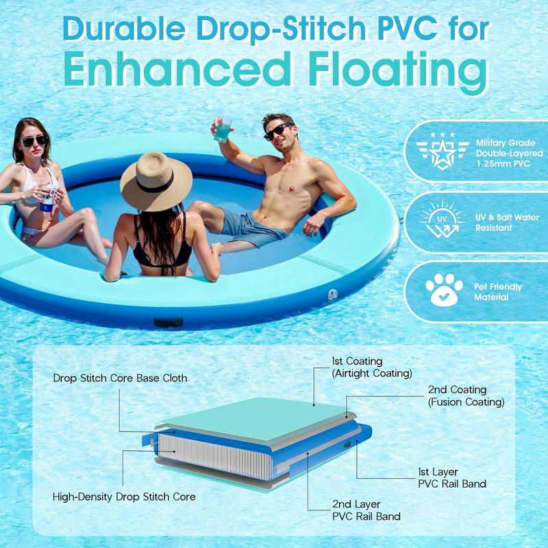 AMERLIFE Inflatable Floating Dock & Water Hammock Combo – Heavy Duty PVC Raft with Non-Slip EVA Surface, Mesh Bed, Rope & Soft Ladder, Cup Holders – Perfect for Pool, Lake, Beach, or Ocean