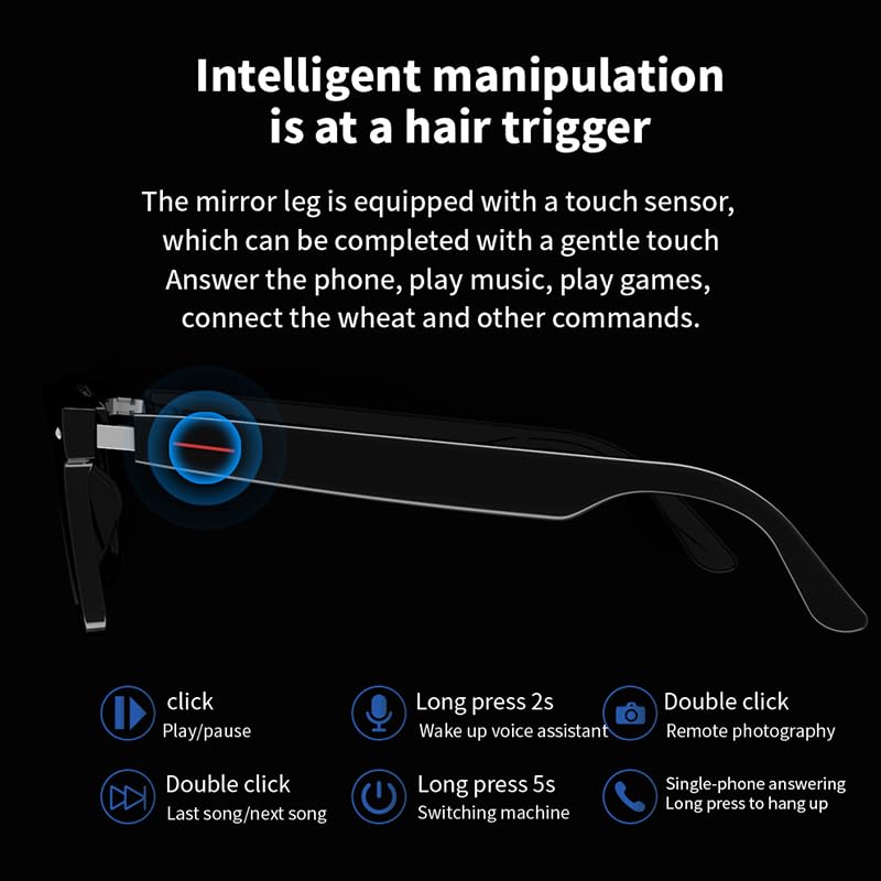 MNVOEQ AI Smart Wireless Bluetooth Translation Glasses for Men/Women with Speakers/Bluetooth&140+ Languages Translation Sports/Travel/Drive/Busniess (C1+AI+Color Change Lenses+Black)