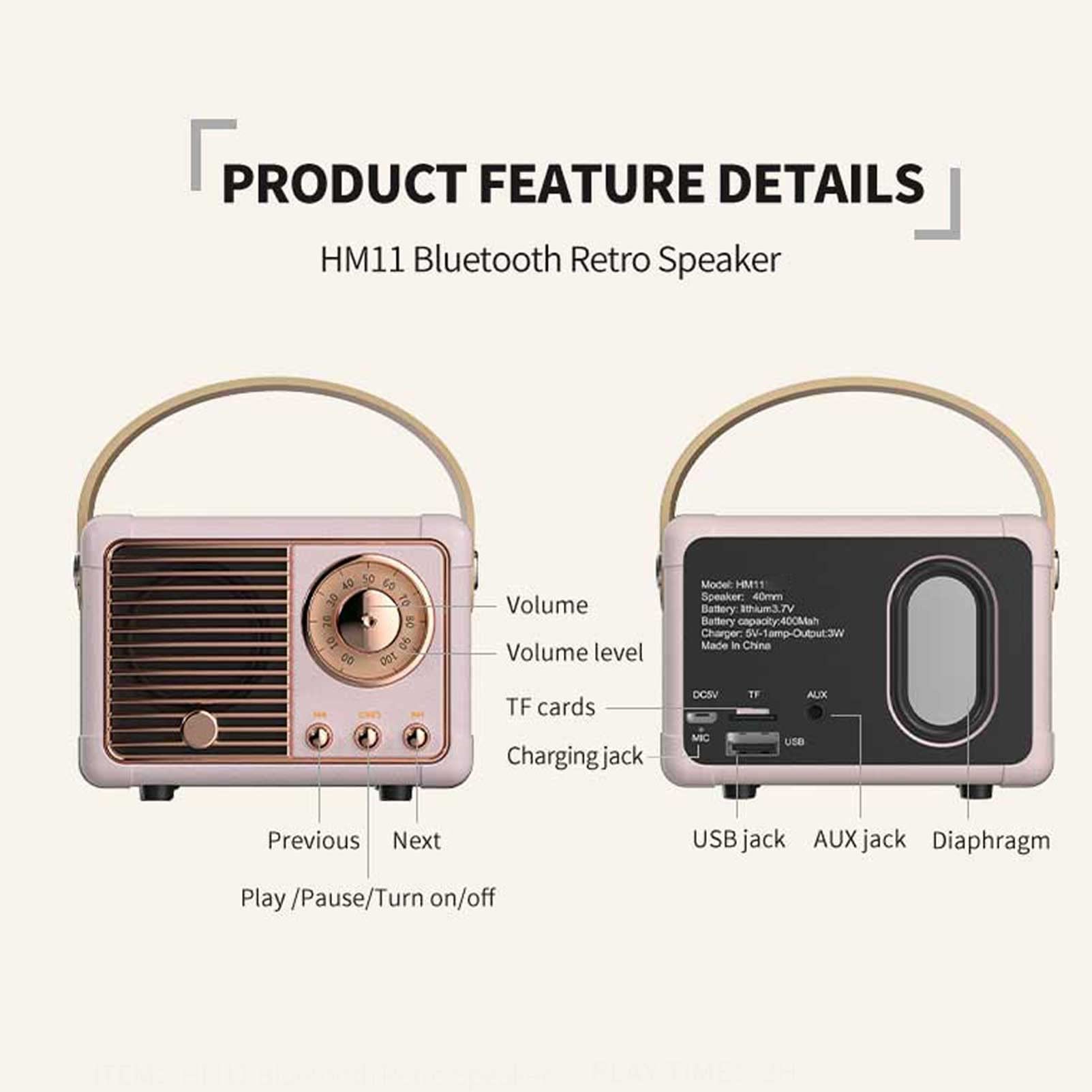Dosmix Retro Bluetooth Speaker, Vintage Decor, Mini Wireless Bluetooth Speaker, Cute Old Fashion Style for Kitchen Desk Bedroom Office Party Outdoor Accessories for iPhone Android (Green)