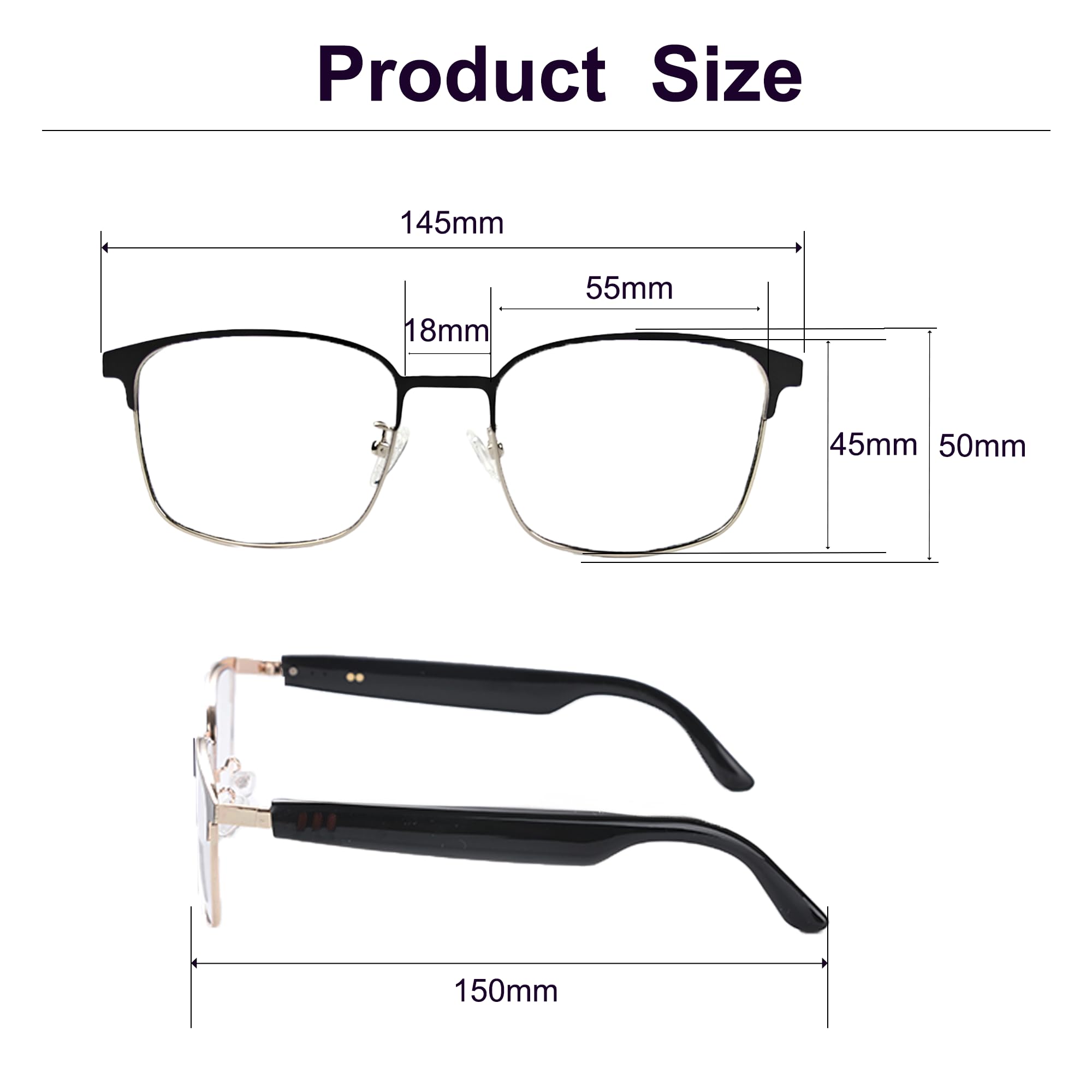 MNVOEQ AI Smart Wireless Bluetooth Translation Glasses for Men/Women with Speakers/Bluetooth&140+ Languages Translation Sports/Travel/Drive/Busniess (C1+AI+Color Change Lenses+Black)