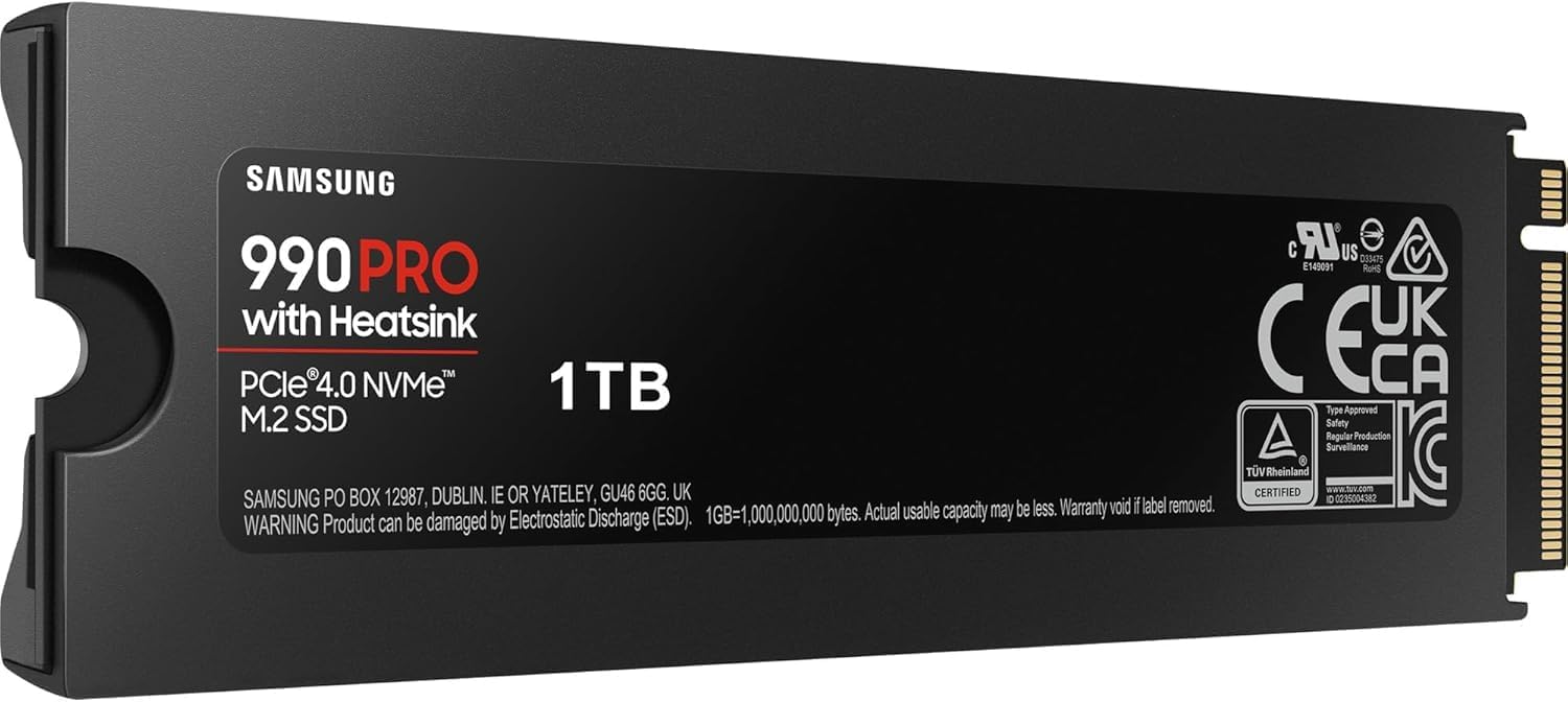 Samsung 990 PRO NVMe M.2 SSD, 2TB, PCIe 4.0, 7450MB/s Read, 6900MB/s Write, Internal SSD, Internal SSD for Gaming and Video Editing, Black, MZ-V9P2T0BW