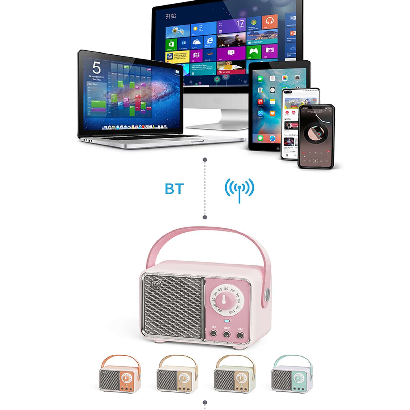 Dosmix Retro Bluetooth Speaker, Vintage Decor, Mini Wireless Bluetooth Speaker, Cute Old Fashion Style for Kitchen Desk Bedroom Office Party Outdoor Accessories for iPhone Android (Green)