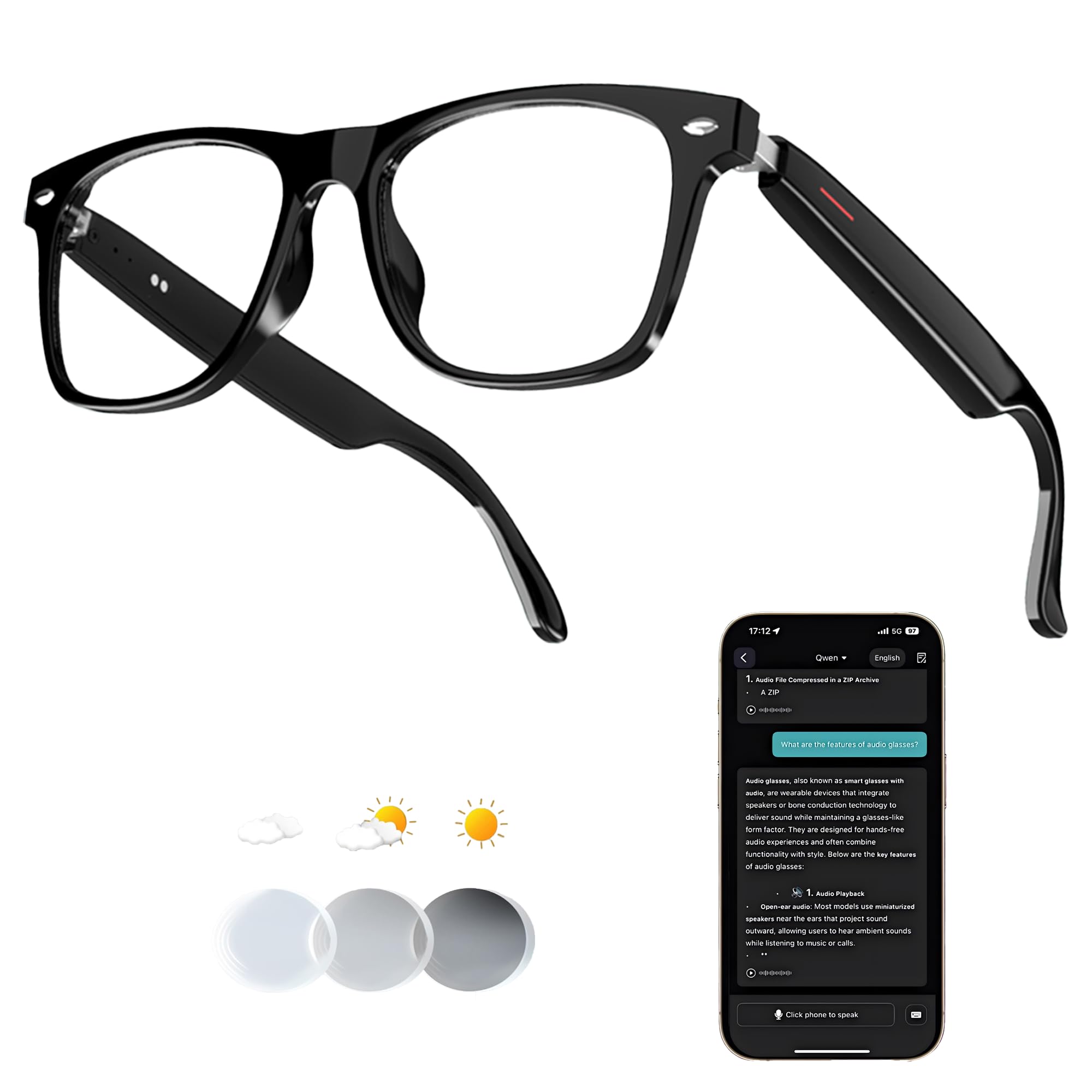 MNVOEQ AI Smart Wireless Bluetooth Translation Glasses for Men/Women w