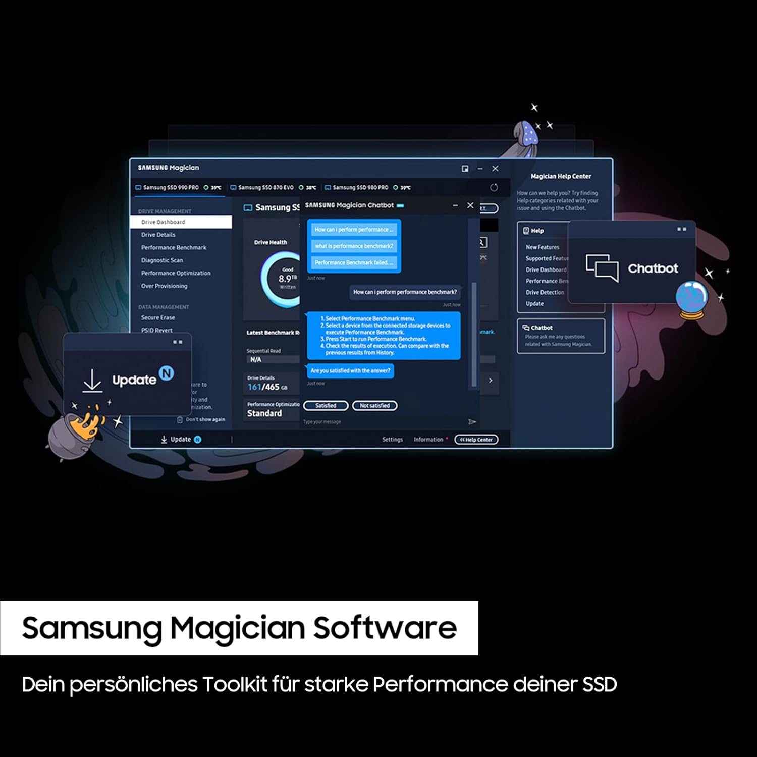 Samsung 990 PRO NVMe M.2 SSD, 2TB, PCIe 4.0, 7450MB/s Read, 6900MB/s Write, Internal SSD, Internal SSD for Gaming and Video Editing, Black, MZ-V9P2T0BW