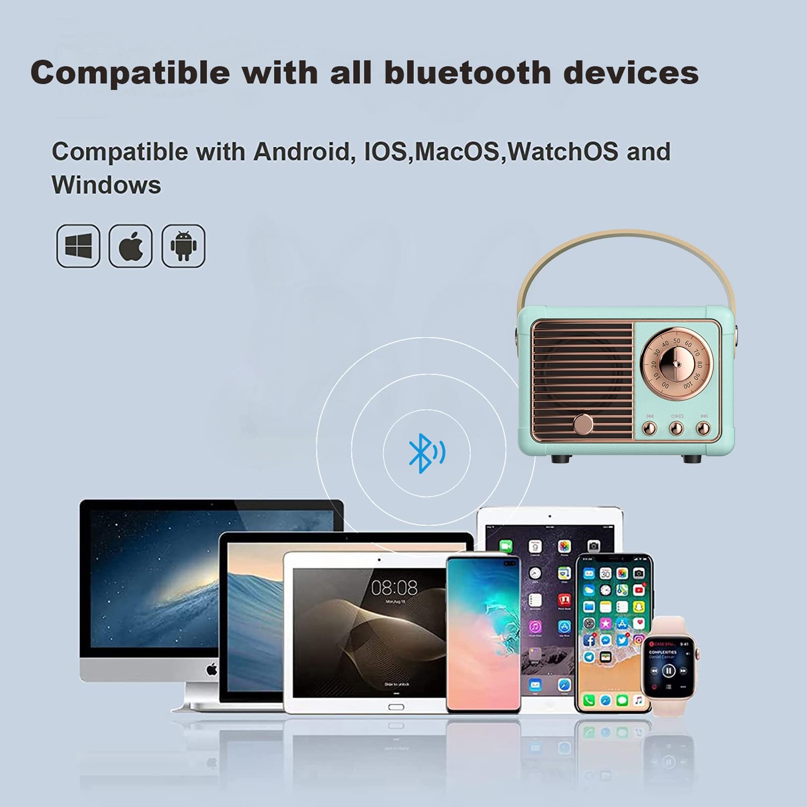 Dosmix Retro Bluetooth Speaker, Vintage Decor, Mini Wireless Bluetooth Speaker, Cute Old Fashion Style for Kitchen Desk Bedroom Office Party Outdoor Accessories for iPhone Android (Green)