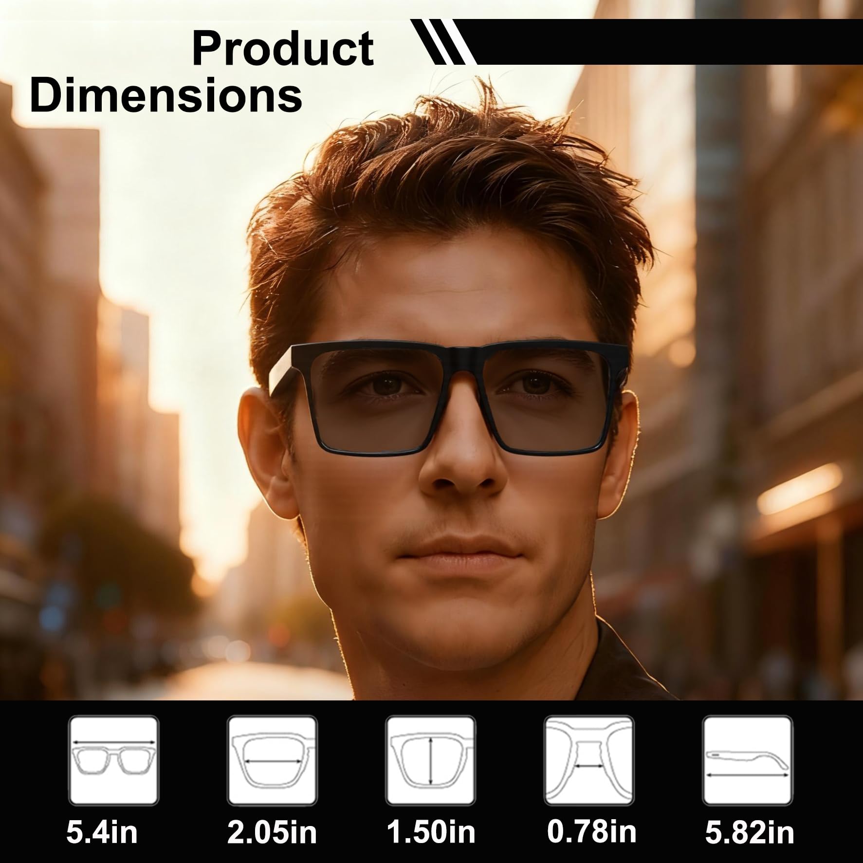 MNVOEQ AI Smart Wireless Bluetooth Translation Glasses for Men/Women with Speakers/Bluetooth&140+ Languages Translation Sports/Travel/Drive/Busniess (C1+AI+Color Change Lenses+Black)