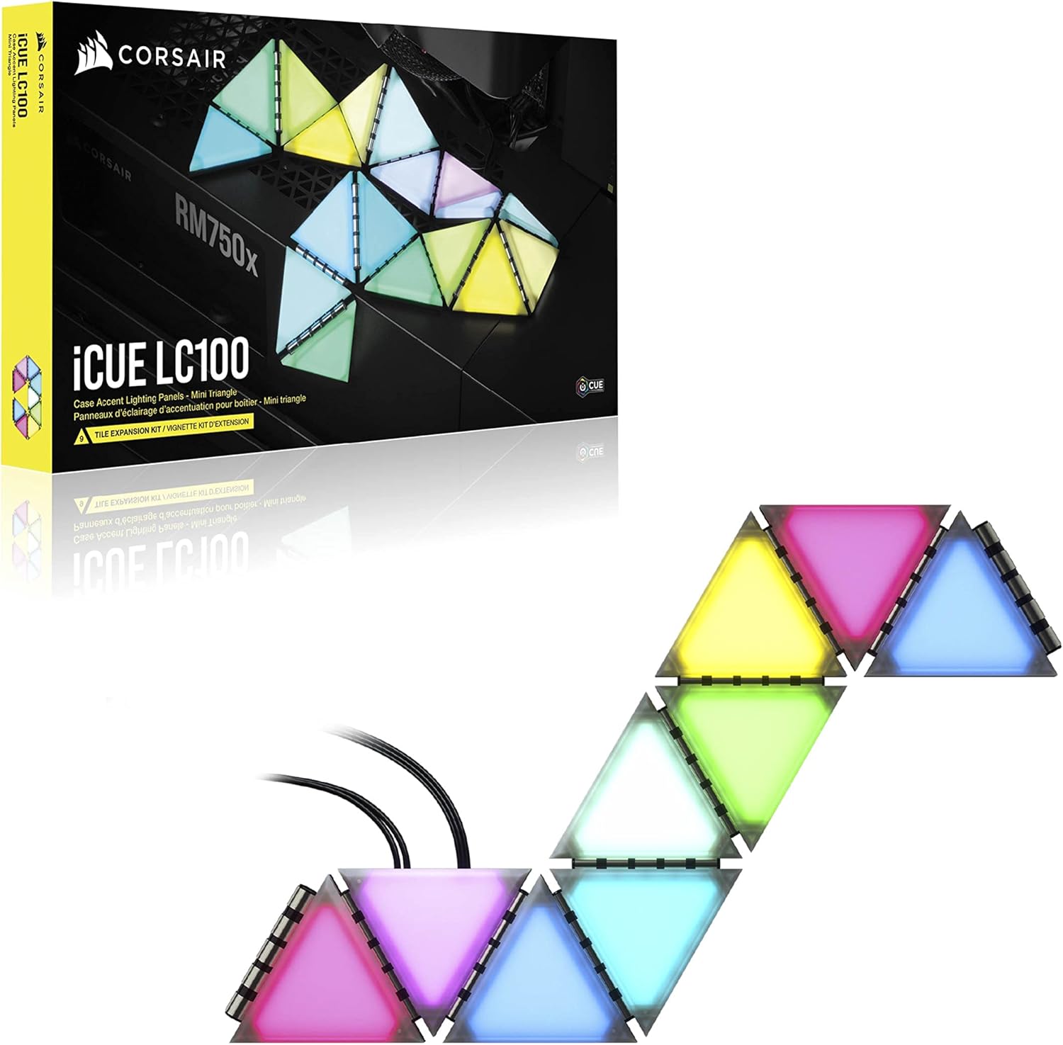 Corsair iCUE LC100 Housing Emphasizing Lighting Elements - Mini Triangles - 9 x Tile Extension Kit (81 RGB LEDs with Light Scattering, 81 RGB LEDs with Light Scattering) CL-9011115-WW Transparent