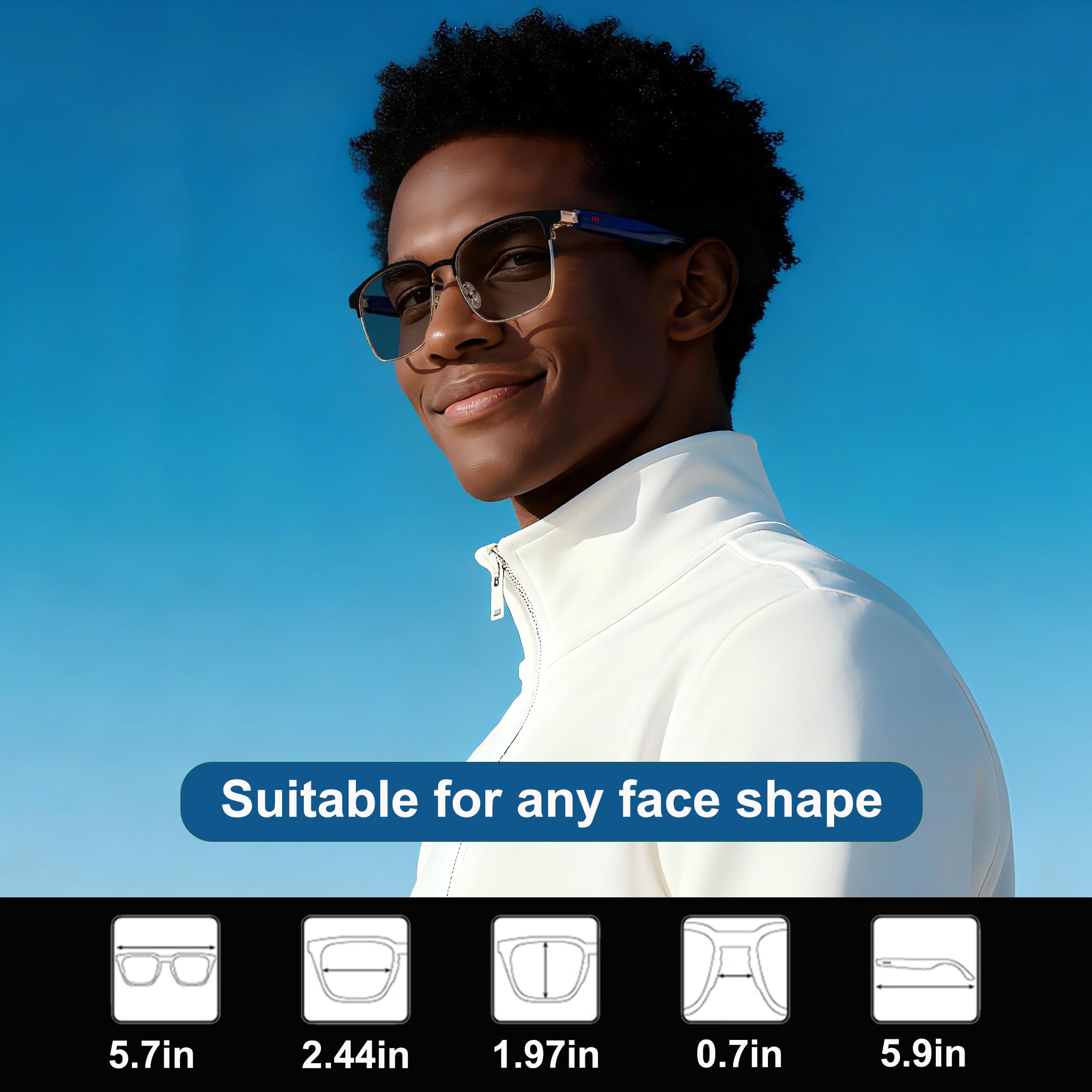 MNVOEQ AI Smart Wireless Bluetooth Translation Glasses for Men/Women with Speakers/Bluetooth&140+ Languages Translation Sports/Travel/Drive/Busniess (C1+AI+Color Change Lenses+Black)