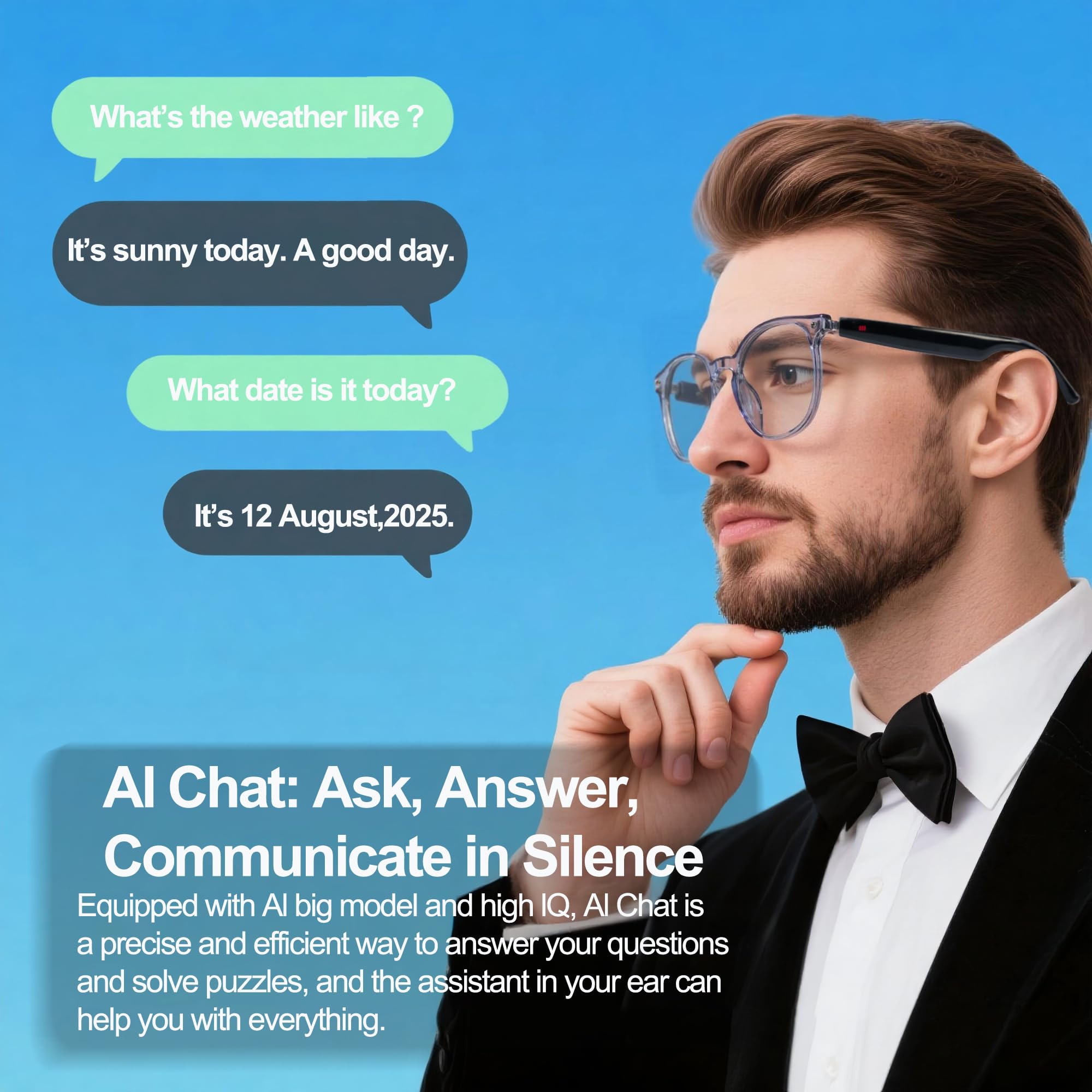 MNVOEQ AI Smart Wireless Bluetooth Translation Glasses for Men/Women with Speakers/Bluetooth&140+ Languages Translation Sports/Travel/Drive/Busniess (C1+AI+Color Change Lenses+Black)