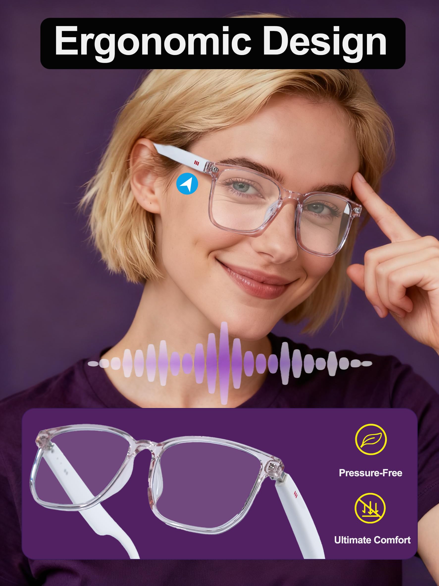 MNVOEQ AI Smart Wireless Bluetooth Translation Glasses for Men/Women with Speakers/Bluetooth&140+ Languages Translation Sports/Travel/Drive/Busniess (C1+AI+Color Change Lenses+Black)