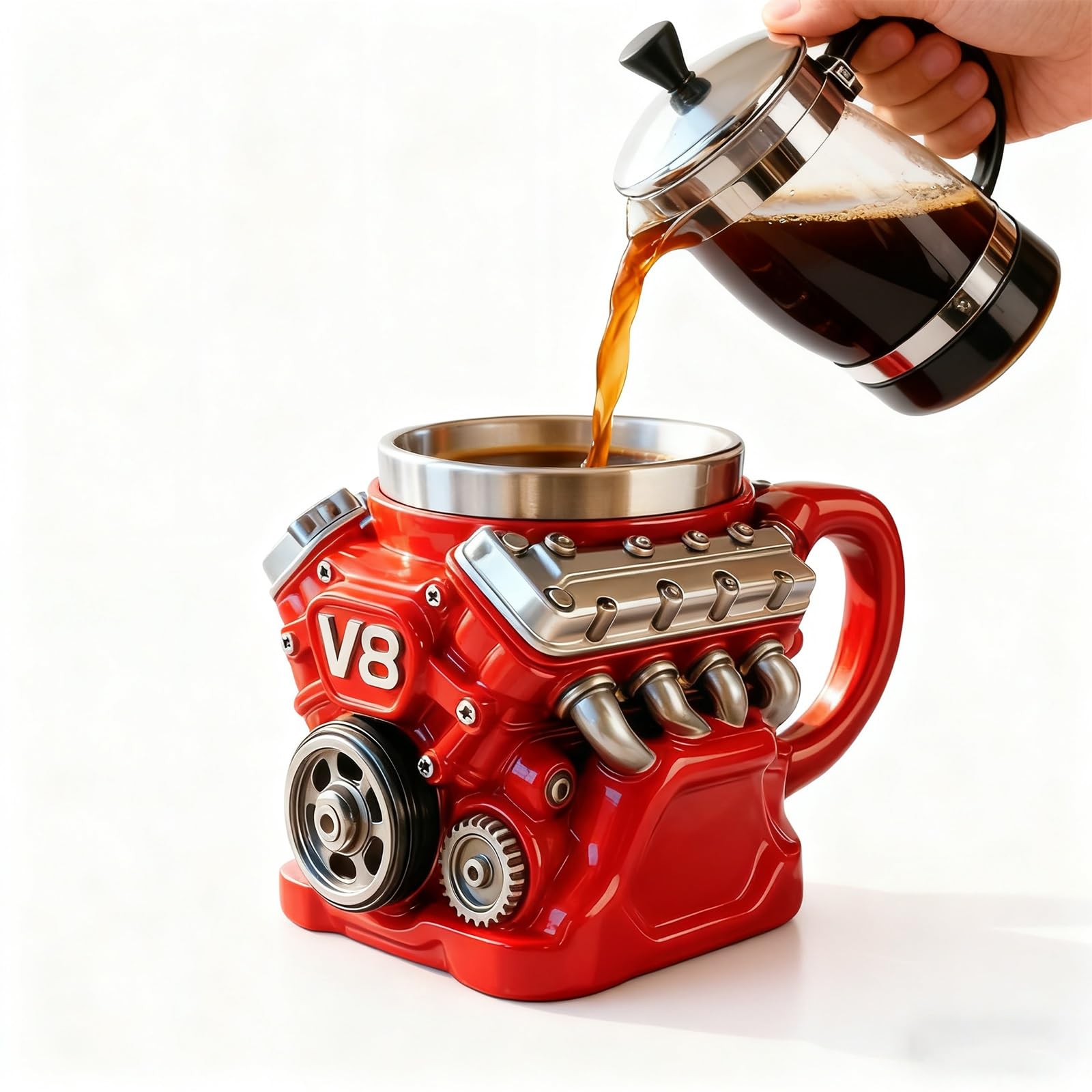 Engine Coffee Mug, Car Engine Themed Coffee Mug, Personalized Creative Retro-Styled Mechanic Cup with Double Wall Insulation Perfect for Father's Day, Husband, Mechanic, Car Enthusiast Gifts (1pc)