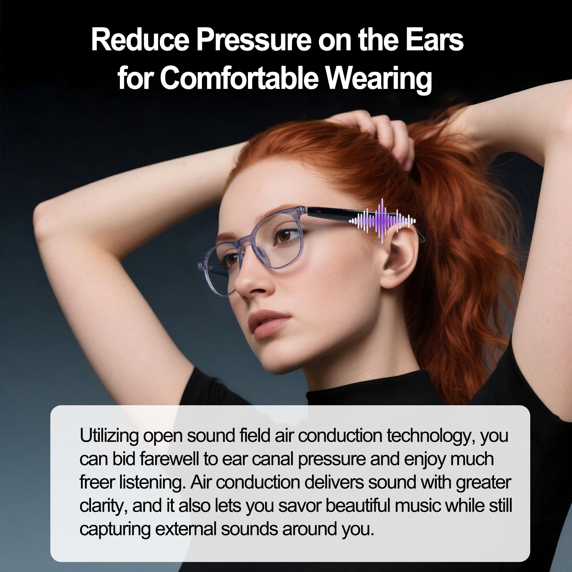 MNVOEQ AI Smart Wireless Bluetooth Translation Glasses for Men/Women with Speakers/Bluetooth&140+ Languages Translation Sports/Travel/Drive/Busniess (C1+AI+Color Change Lenses+Black)