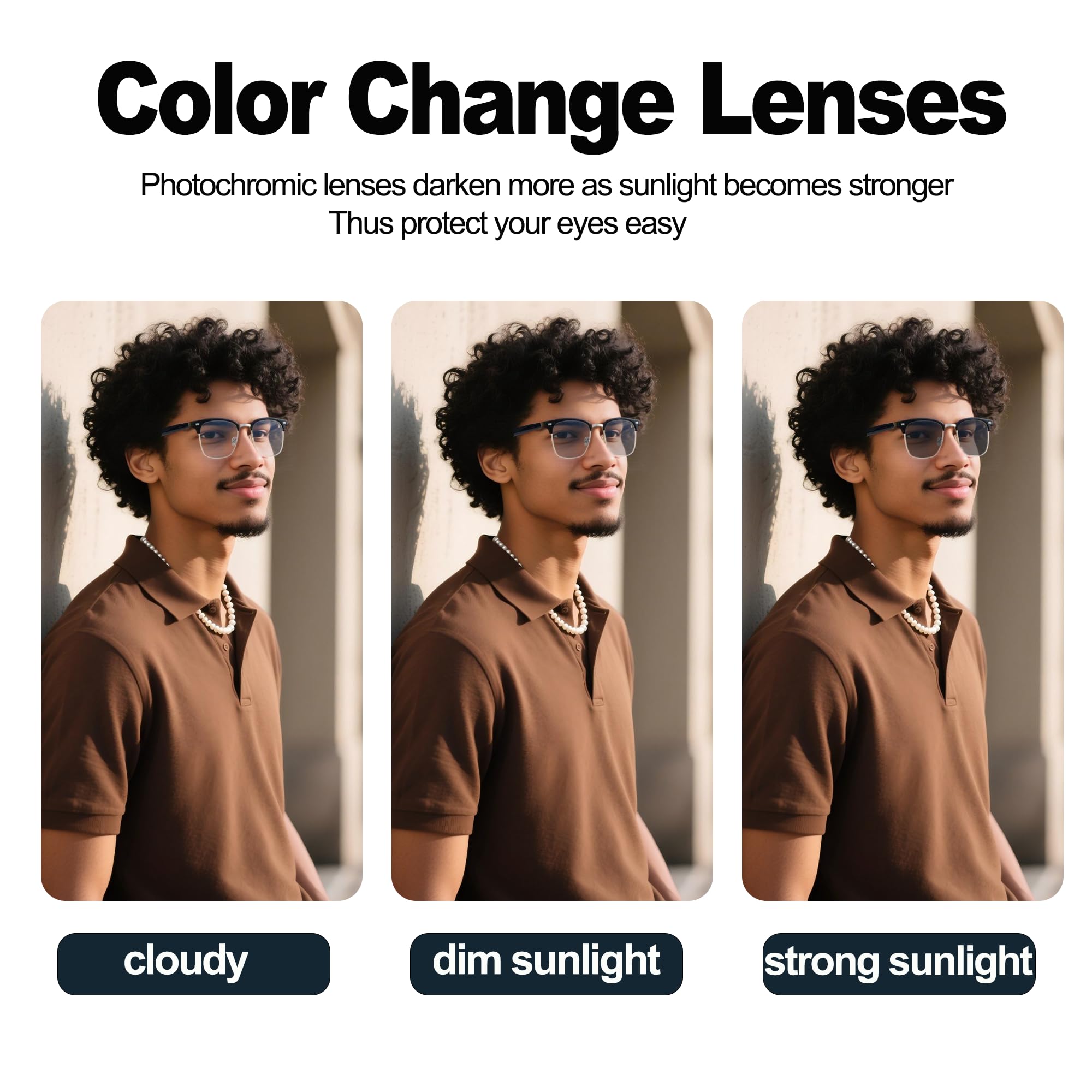 MNVOEQ AI Smart Wireless Bluetooth Translation Glasses for Men/Women with Speakers/Bluetooth&140+ Languages Translation Sports/Travel/Drive/Busniess (C1+AI+Color Change Lenses+Black)