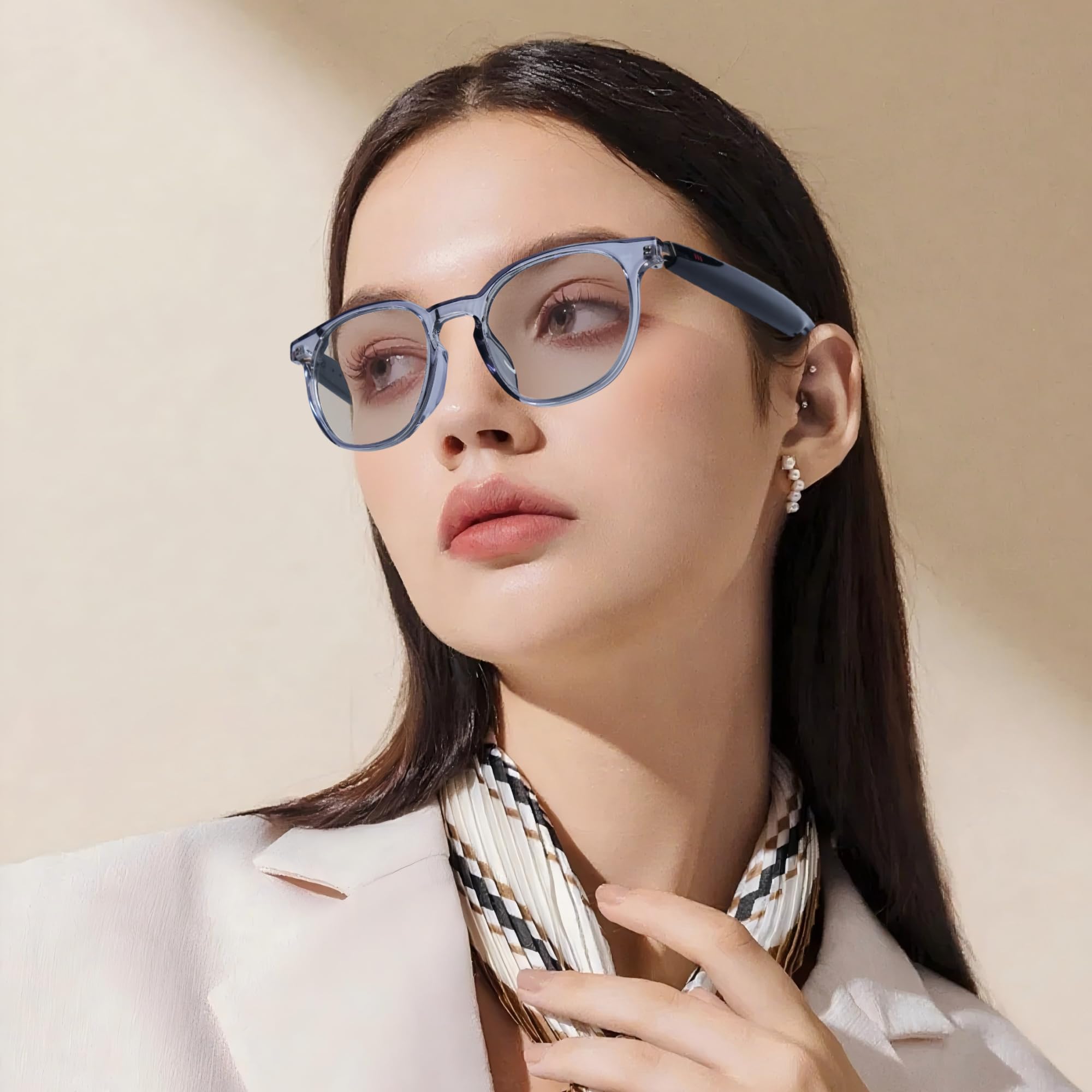 MNVOEQ AI Smart Wireless Bluetooth Translation Glasses for Men/Women with Speakers/Bluetooth&140+ Languages Translation Sports/Travel/Drive/Busniess (C1+AI+Color Change Lenses+Black)