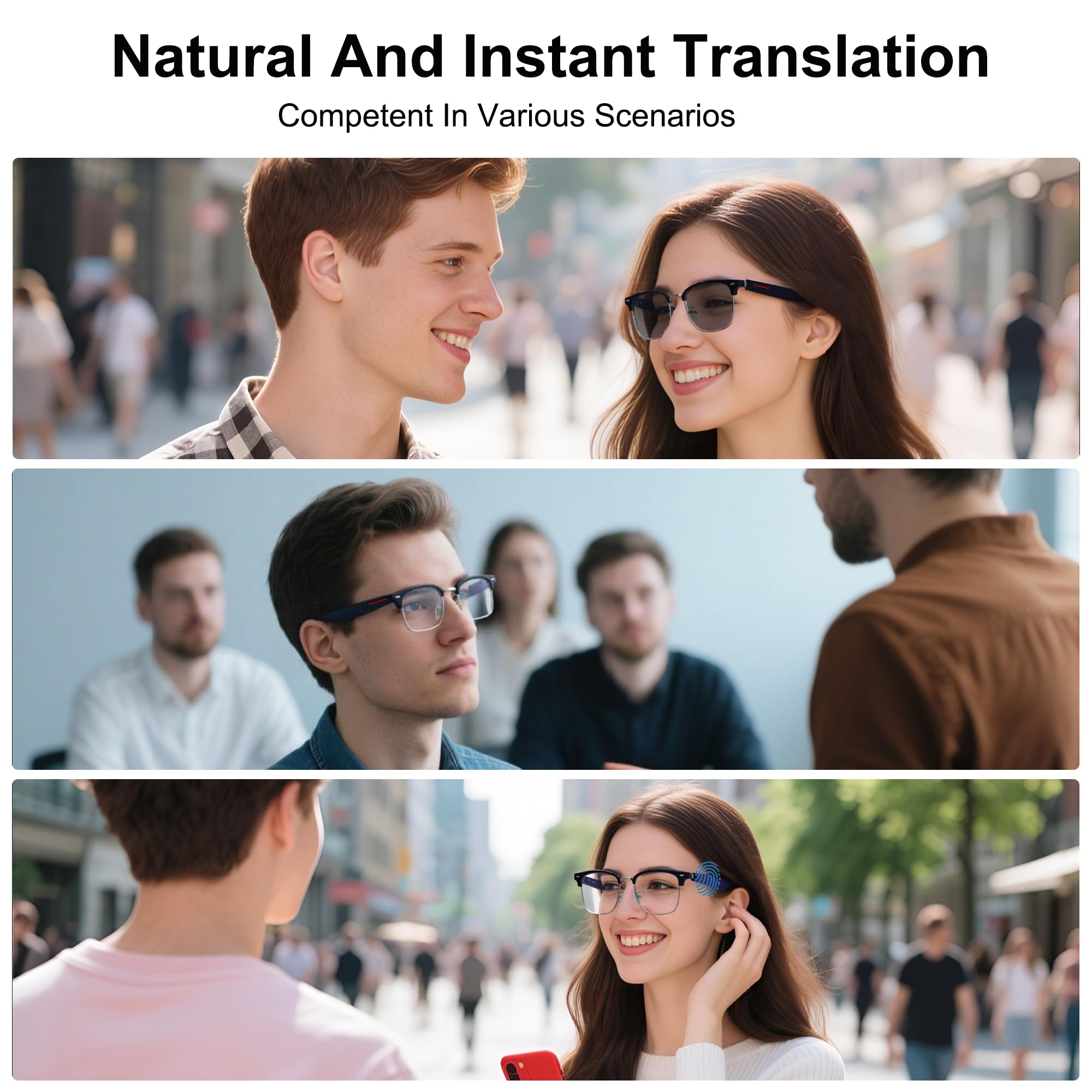 MNVOEQ AI Smart Wireless Bluetooth Translation Glasses for Men/Women with Speakers/Bluetooth&140+ Languages Translation Sports/Travel/Drive/Busniess (C1+AI+Color Change Lenses+Black)