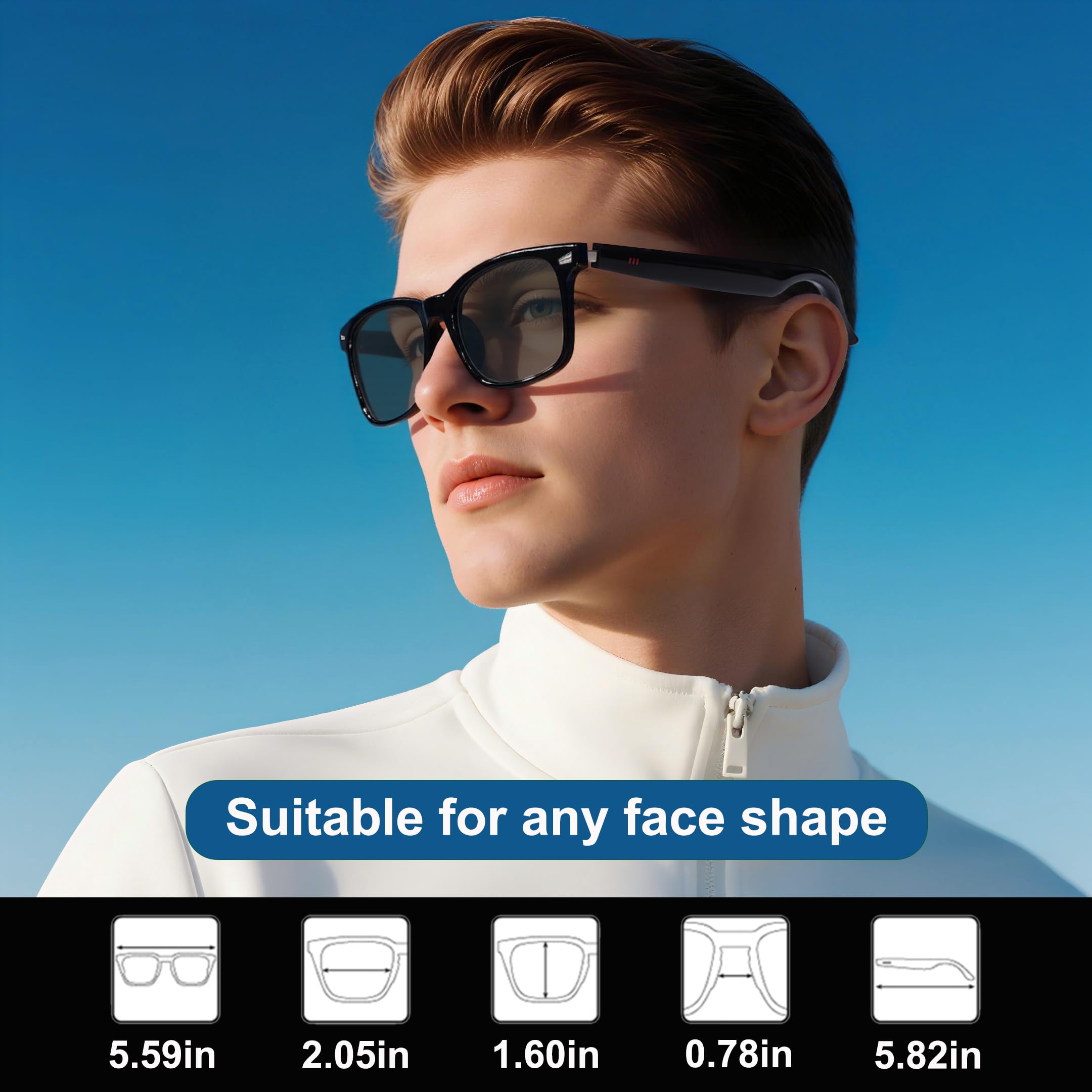 MNVOEQ AI Smart Wireless Bluetooth Translation Glasses for Men/Women with Speakers/Bluetooth&140+ Languages Translation Sports/Travel/Drive/Busniess (C1+AI+Color Change Lenses+Black)