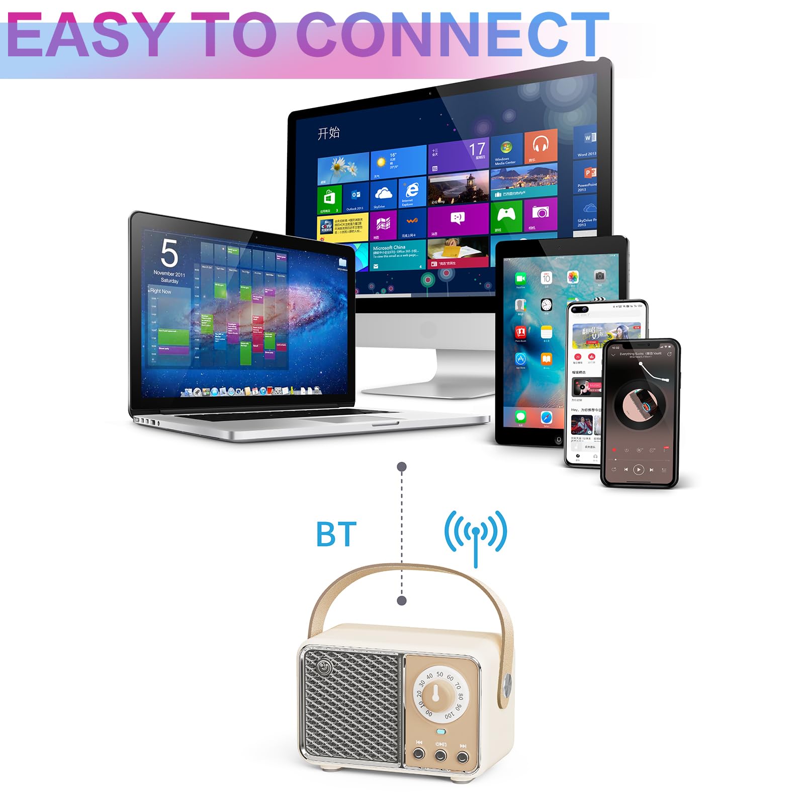 Dosmix Retro Bluetooth Speaker, Vintage Decor, Mini Wireless Bluetooth Speaker, Cute Old Fashion Style for Kitchen Desk Bedroom Office Party Outdoor Accessories for iPhone Android (Green)