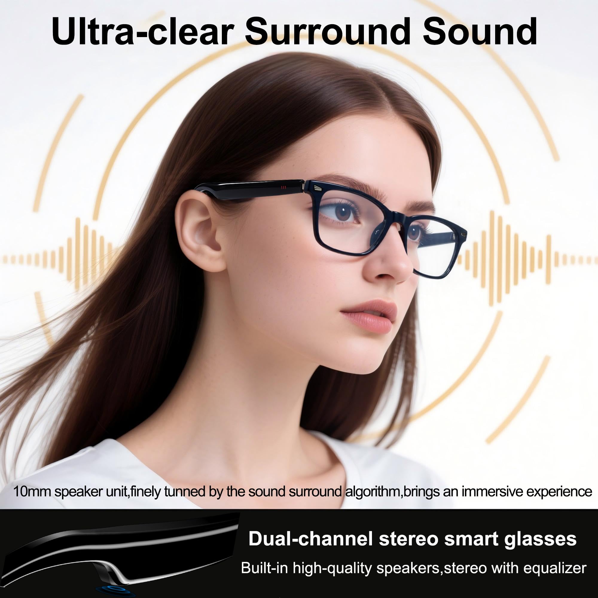 MNVOEQ AI Smart Wireless Bluetooth Translation Glasses for Men/Women with Speakers/Bluetooth&140+ Languages Translation Sports/Travel/Drive/Busniess (C1+AI+Color Change Lenses+Black)