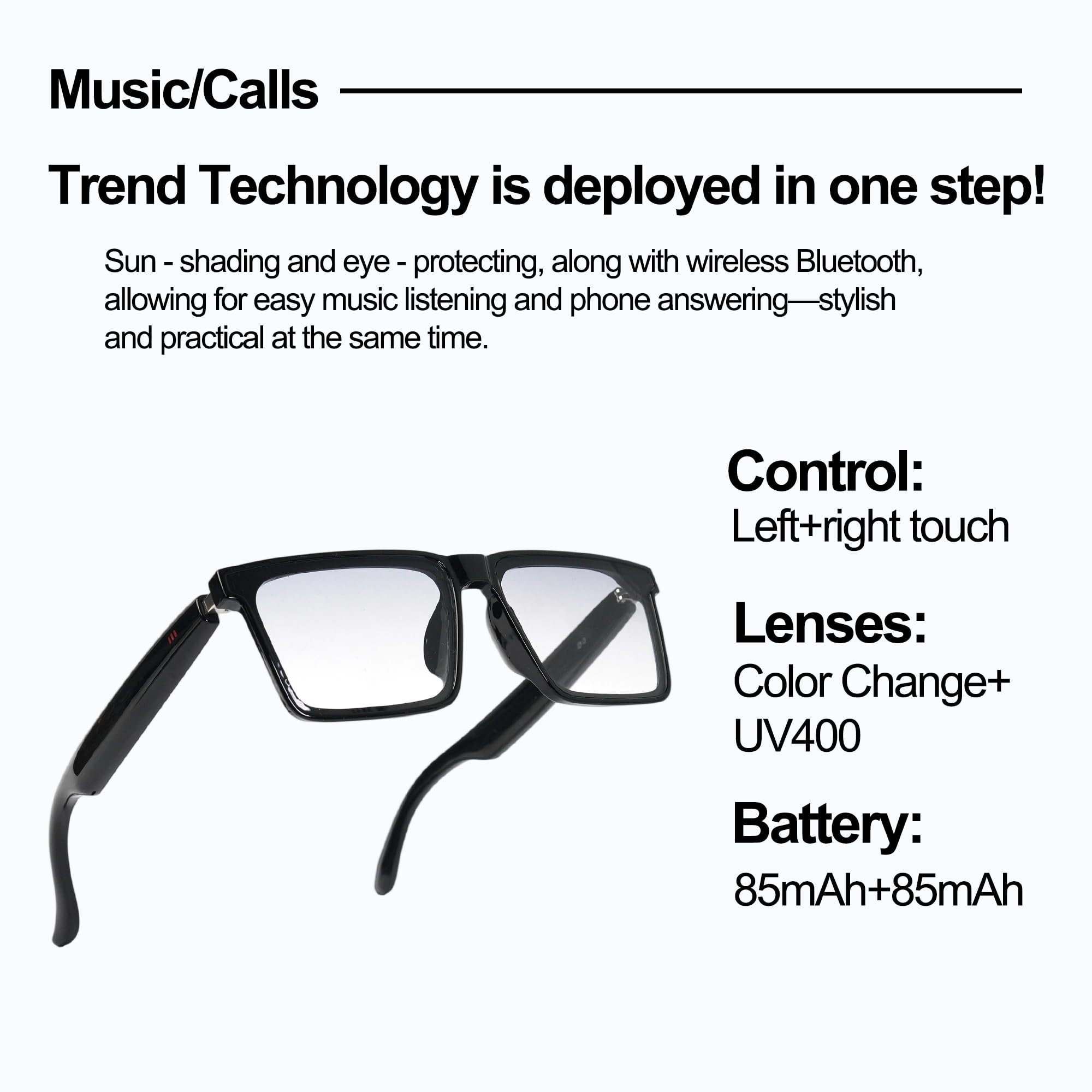 MNVOEQ AI Smart Wireless Bluetooth Translation Glasses for Men/Women with Speakers/Bluetooth&140+ Languages Translation Sports/Travel/Drive/Busniess (C1+AI+Color Change Lenses+Black)