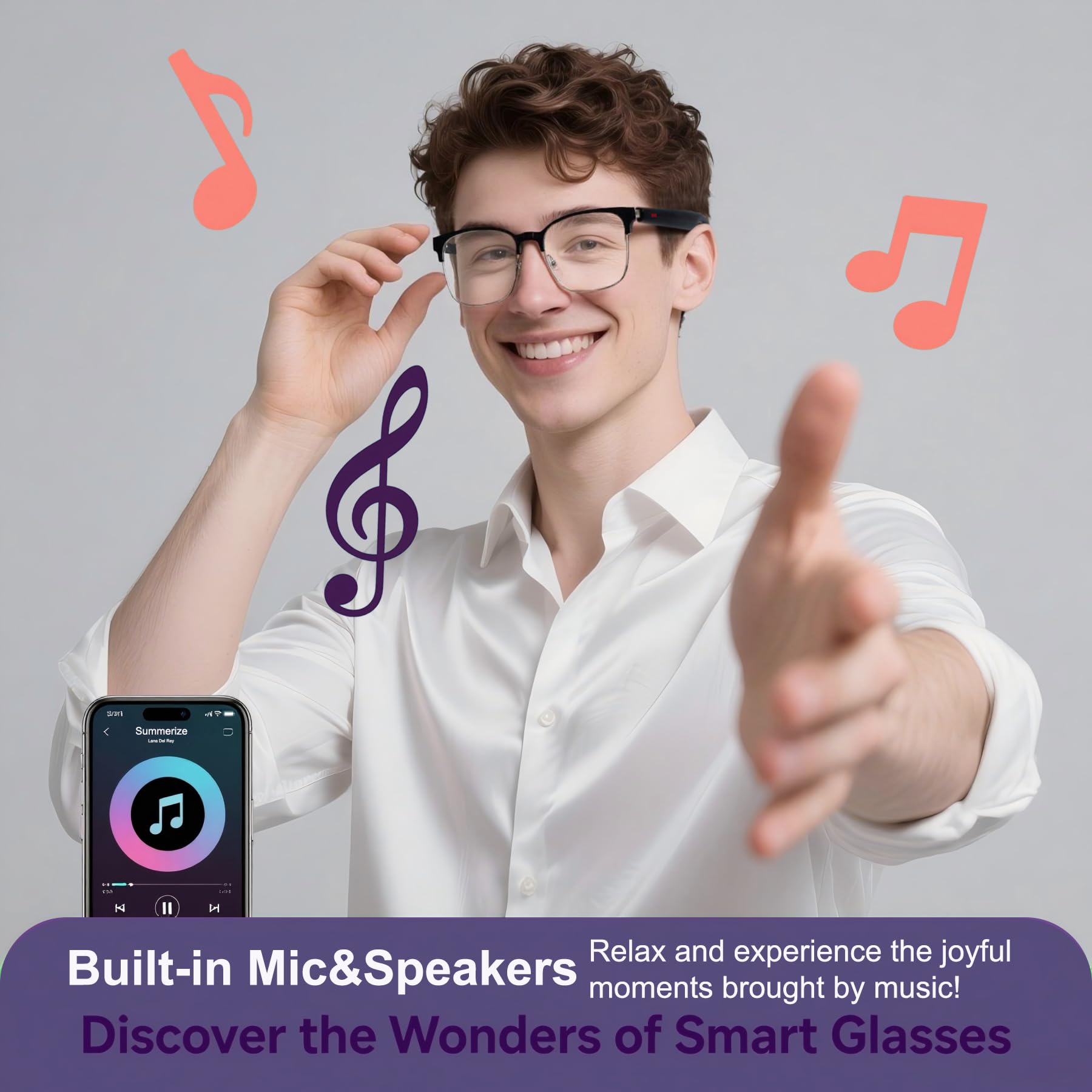 MNVOEQ AI Smart Wireless Bluetooth Translation Glasses for Men/Women with Speakers/Bluetooth&140+ Languages Translation Sports/Travel/Drive/Busniess (C1+AI+Color Change Lenses+Black)