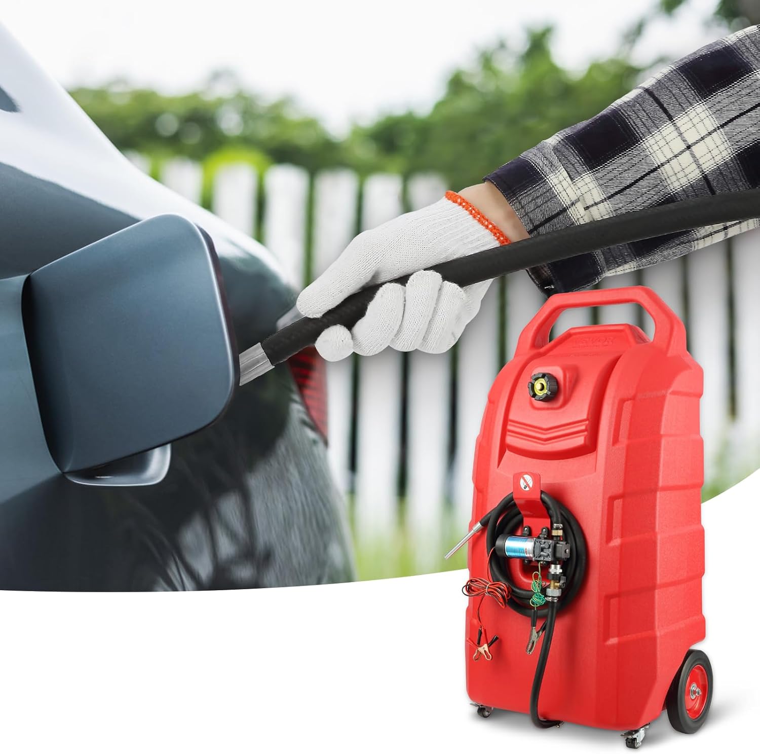 VEVOR Fuel Caddy, 32 Gallon, Portable Fuel Tank with 12V DC 15 GPM Electric Fuel Transfer Pump, 13 ft Delivery Hose & Aluminum Alloy Manual Nozzle, Gas Caddy for Motorboats, ATVs, Diesel & Gasoline