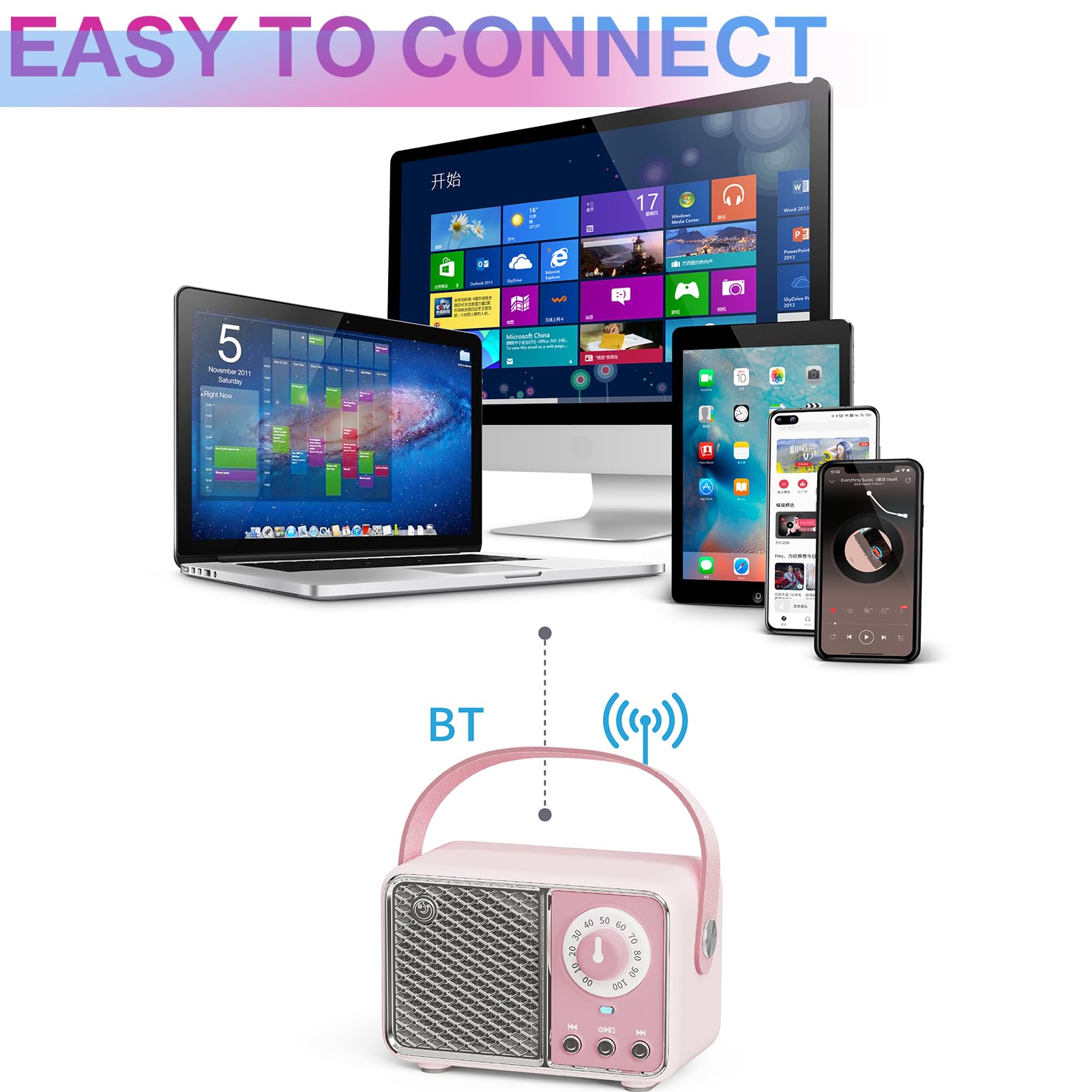 Dosmix Retro Bluetooth Speaker, Vintage Decor, Mini Wireless Bluetooth Speaker, Cute Old Fashion Style for Kitchen Desk Bedroom Office Party Outdoor Accessories for iPhone Android (Green)