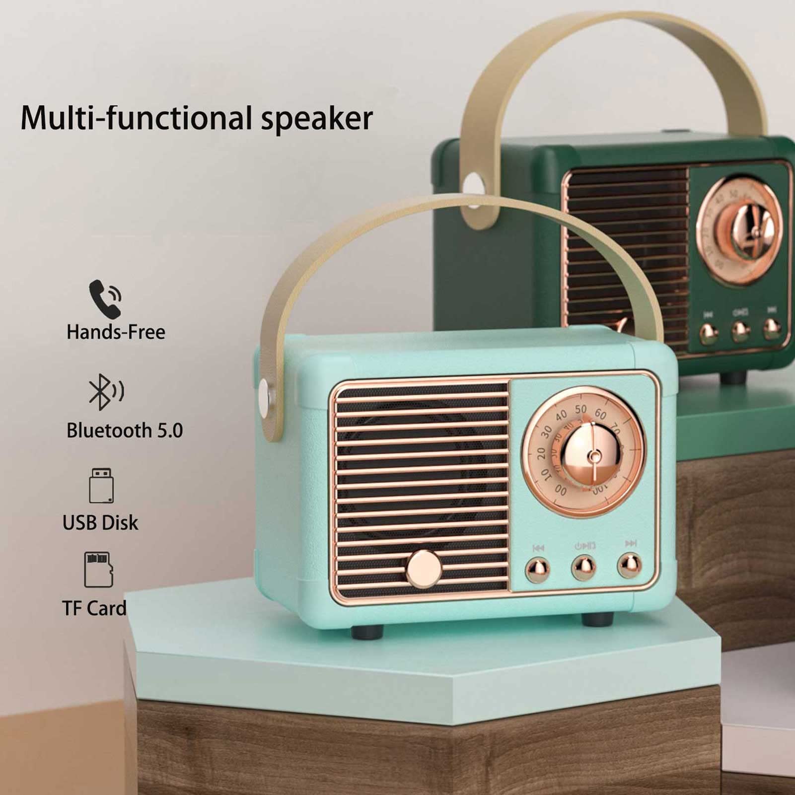 Dosmix Retro Bluetooth Speaker, Vintage Decor, Mini Wireless Bluetooth Speaker, Cute Old Fashion Style for Kitchen Desk Bedroom Office Party Outdoor Accessories for iPhone Android (Green)