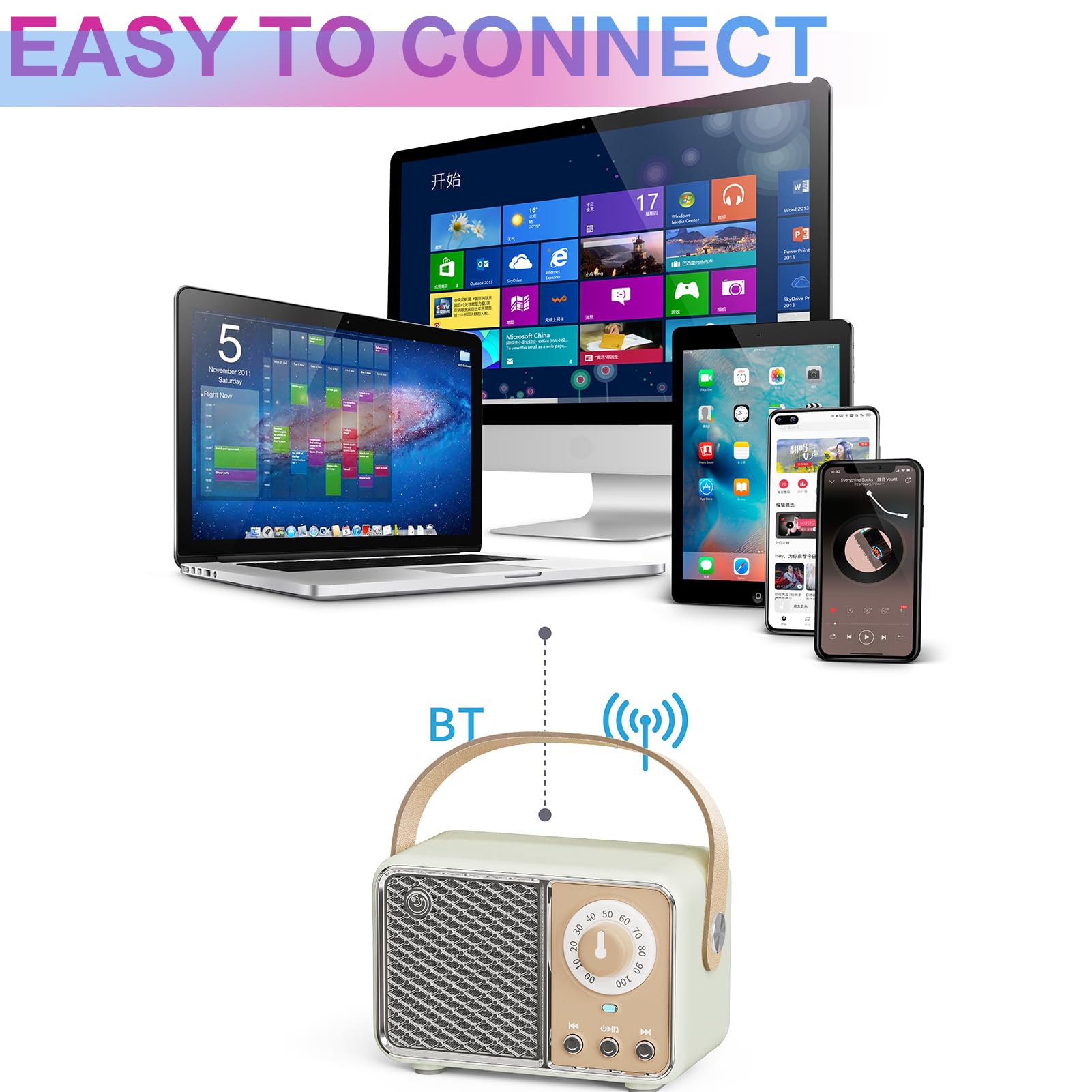 Dosmix Retro Bluetooth Speaker, Vintage Decor, Mini Wireless Bluetooth Speaker, Cute Old Fashion Style for Kitchen Desk Bedroom Office Party Outdoor Accessories for iPhone Android (Green)