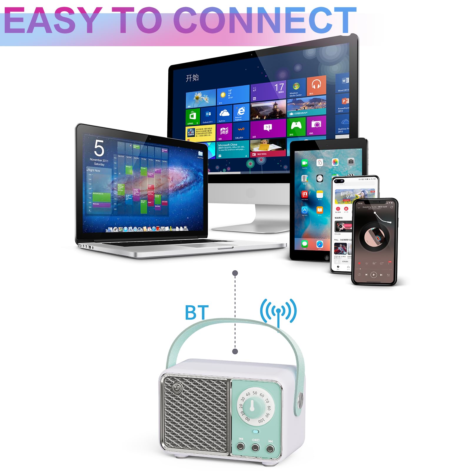 Dosmix Retro Bluetooth Speaker, Vintage Decor, Mini Wireless Bluetooth Speaker, Cute Old Fashion Style for Kitchen Desk Bedroom Office Party Outdoor Accessories for iPhone Android (Green)