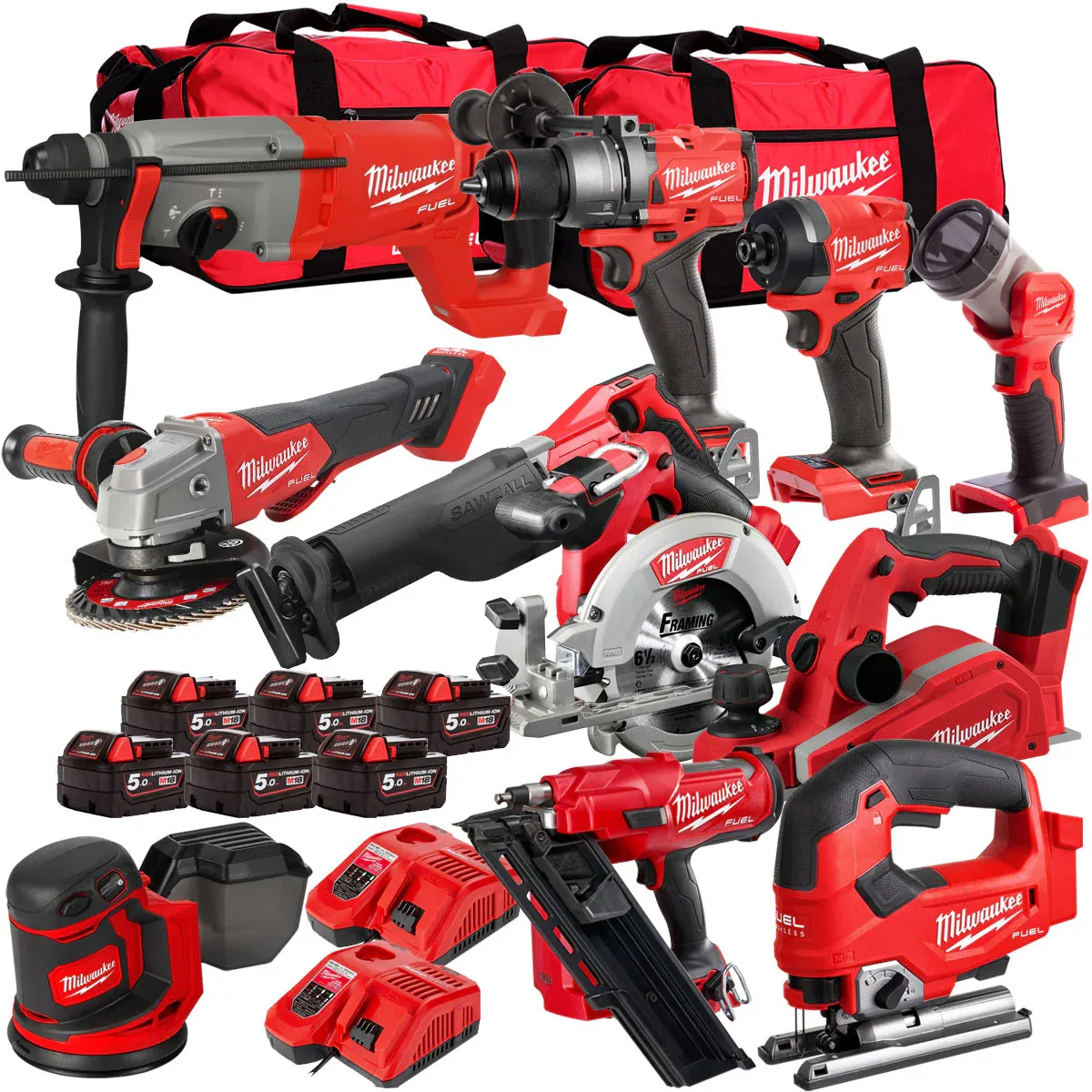 18V Cordless 11 Piece Tool Kit with 6 x 5.0Ah Batteries & Charger in B