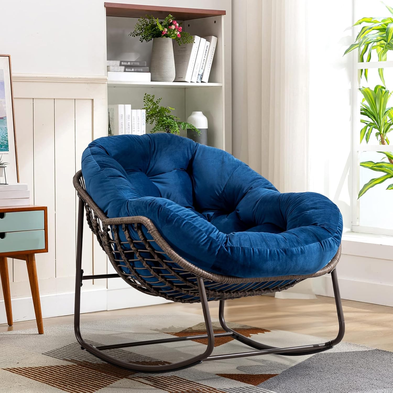 Large Indoor Outdoor Rocking Chair, Oversized Rocking Papasan Chair wi