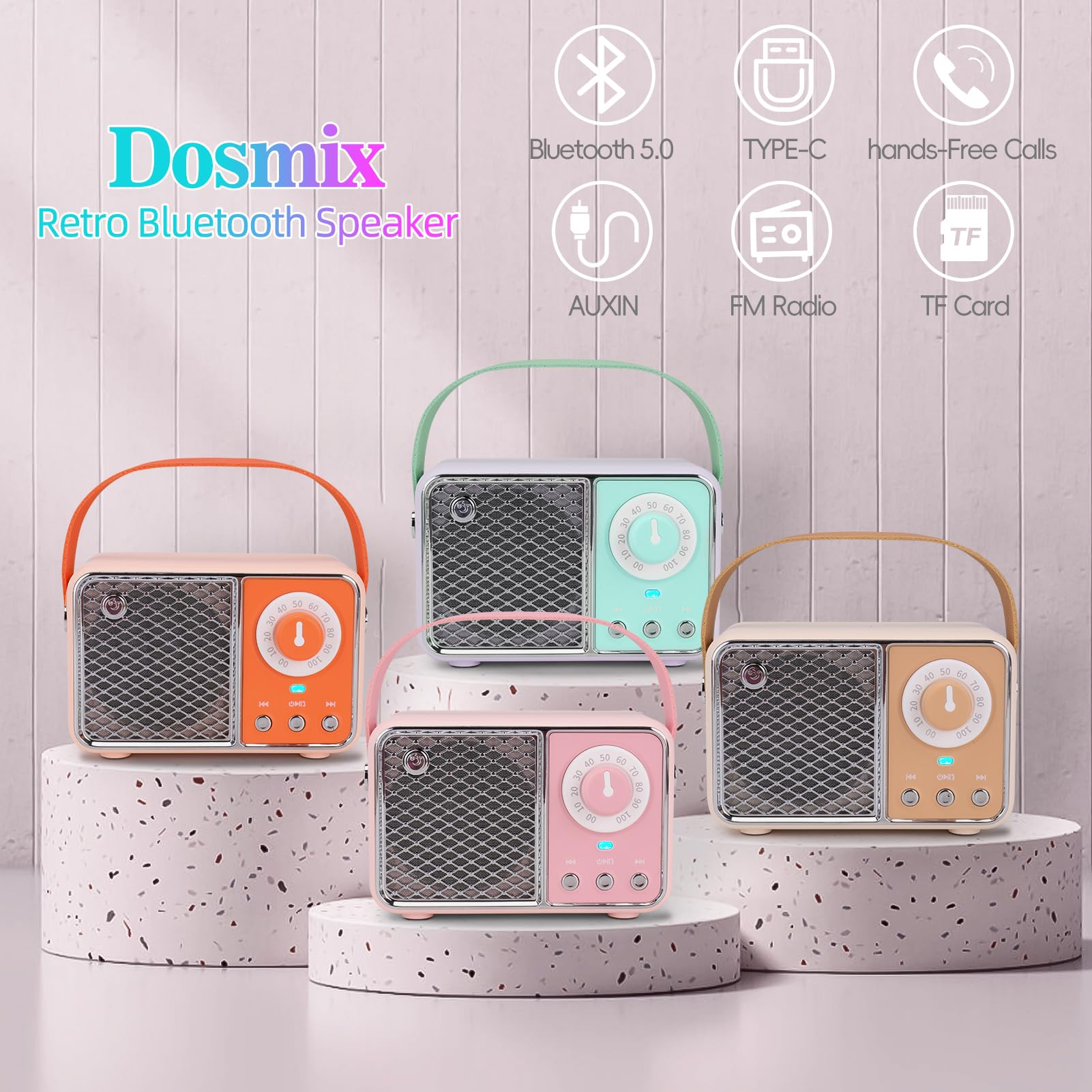 Dosmix Retro Bluetooth Speaker, Vintage Decor, Mini Wireless Bluetooth Speaker, Cute Old Fashion Style for Kitchen Desk Bedroom Office Party Outdoor Accessories for iPhone Android (Green)
