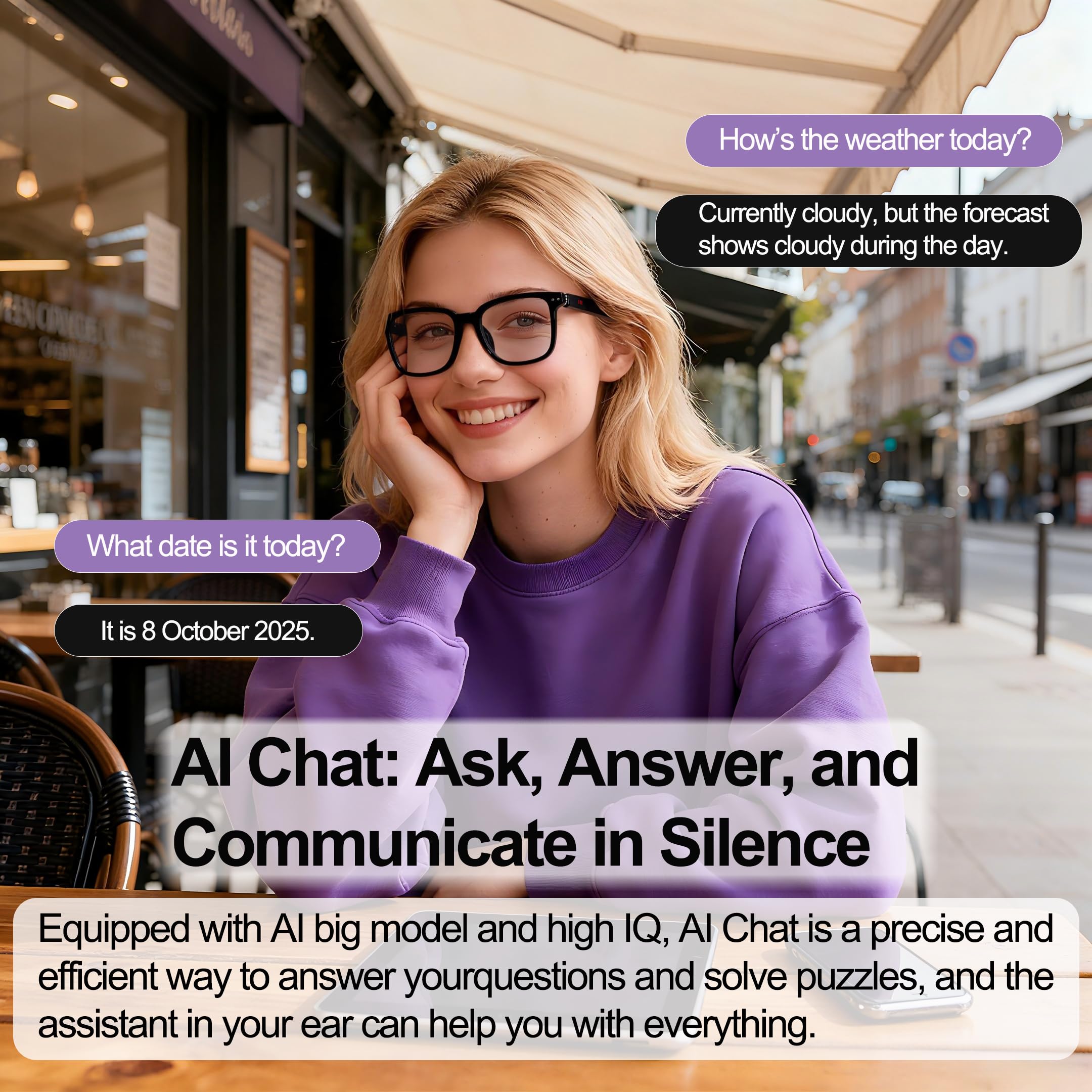 MNVOEQ AI Smart Wireless Bluetooth Translation Glasses for Men/Women with Speakers/Bluetooth&140+ Languages Translation Sports/Travel/Drive/Busniess (C1+AI+Color Change Lenses+Black)