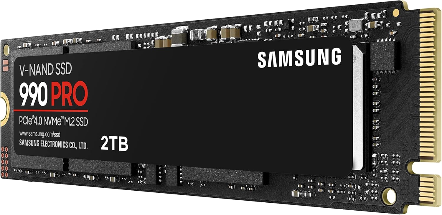 Samsung 990 PRO NVMe M.2 SSD, 2TB, PCIe 4.0, 7450MB/s Read, 6900MB/s Write, Internal SSD, Internal SSD for Gaming and Video Editing, Black, MZ-V9P2T0BW
