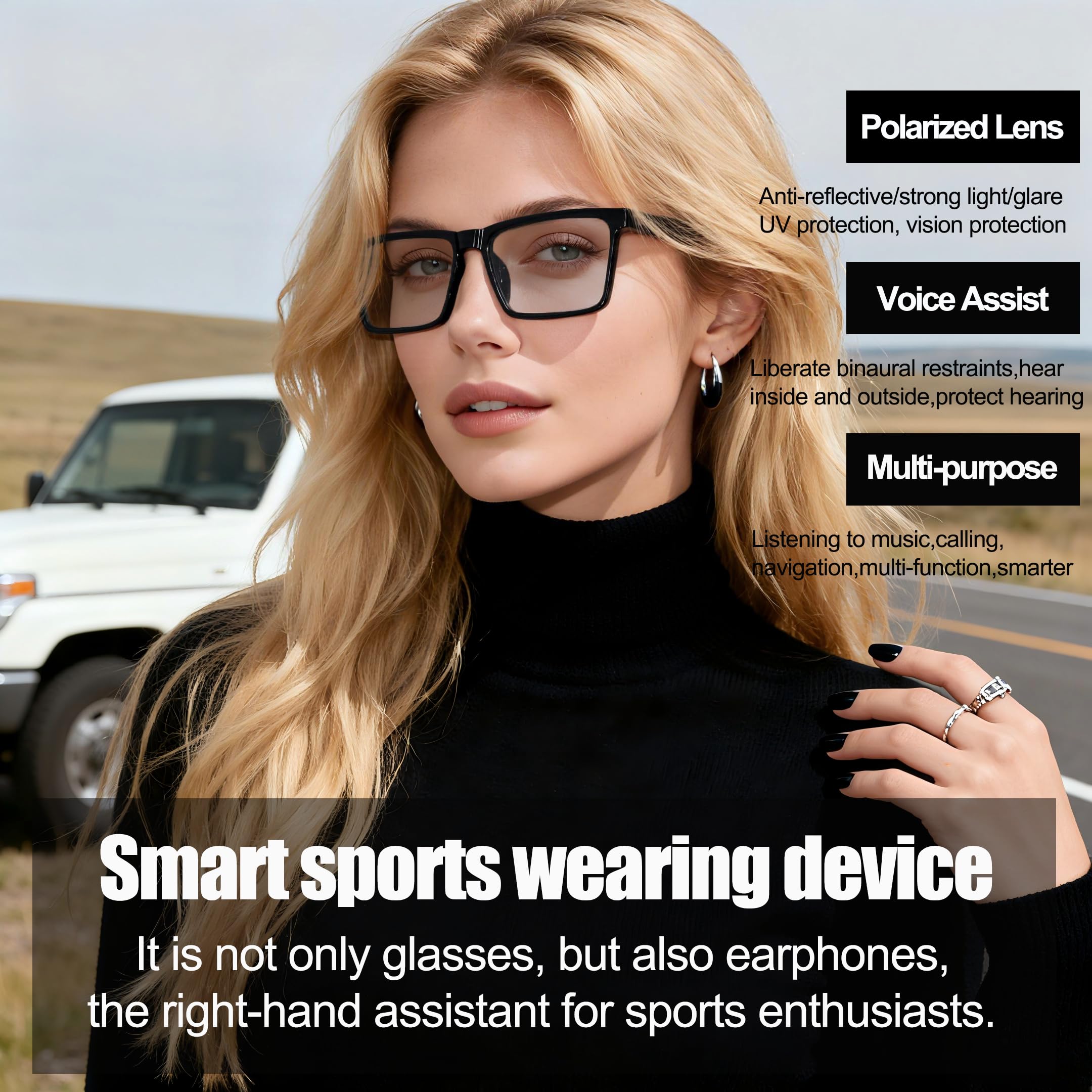 MNVOEQ AI Smart Wireless Bluetooth Translation Glasses for Men/Women with Speakers/Bluetooth&140+ Languages Translation Sports/Travel/Drive/Busniess (C1+AI+Color Change Lenses+Black)